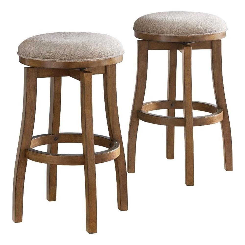 Alaterre Ellie Upholstered Swivel Bar Stool Chairs with Padded Seat and Back, Rubberwood Frame with Metal Kick Plate