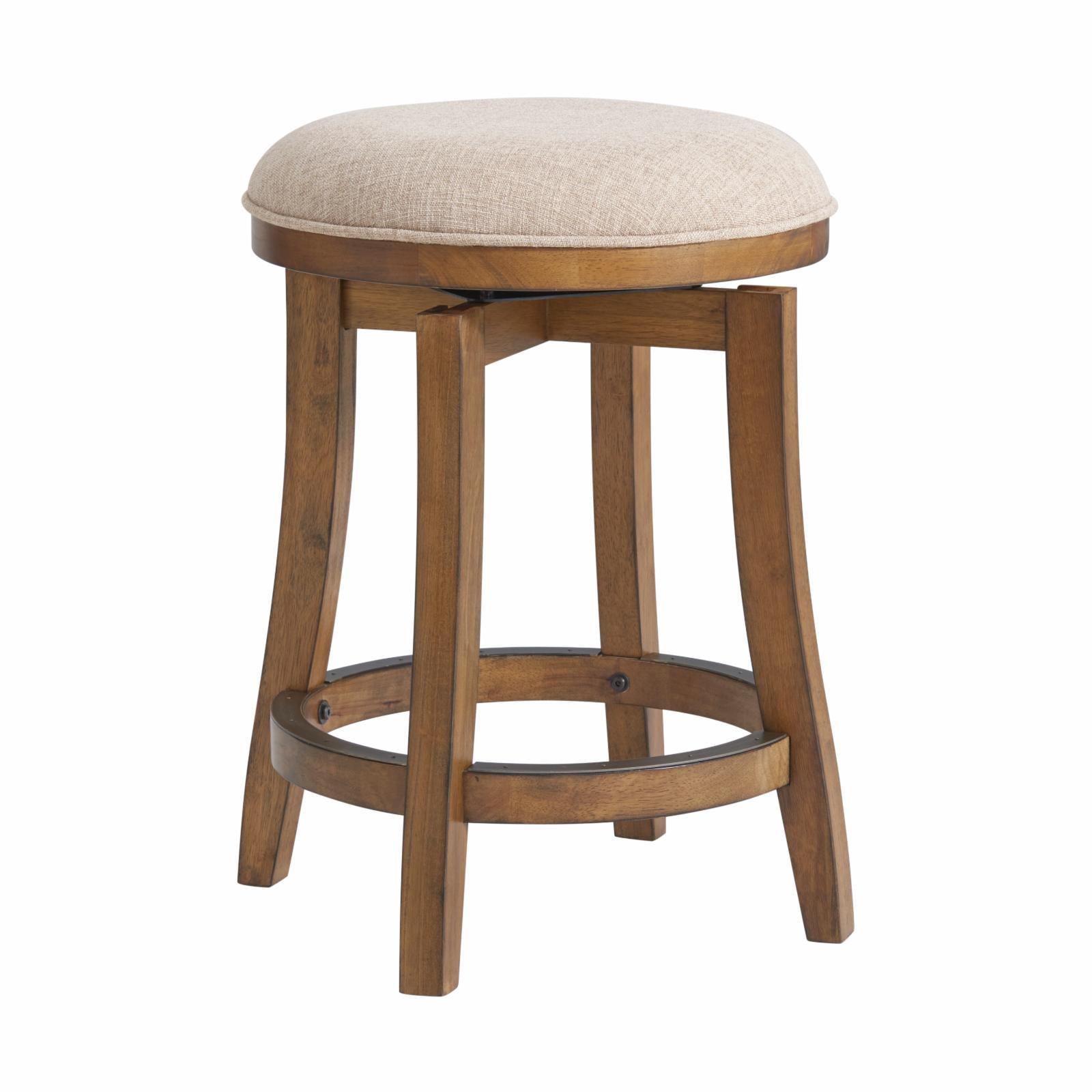 Ellie 21" Wide Solid Rubber Wood Frame Linen Fabric Counter Height Round Swivel Stool