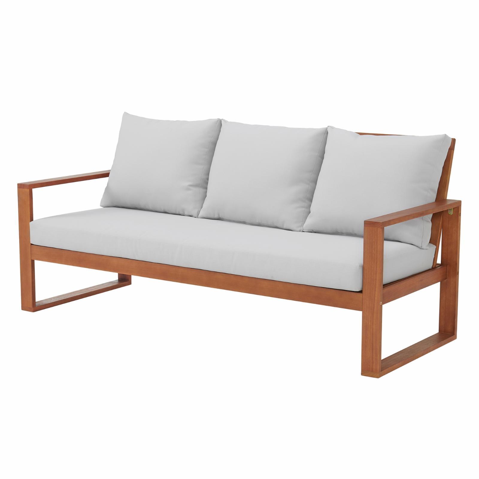 Grafton Luxe Eucalyptus 3-Seater Outdoor Bench with Gray Cushions