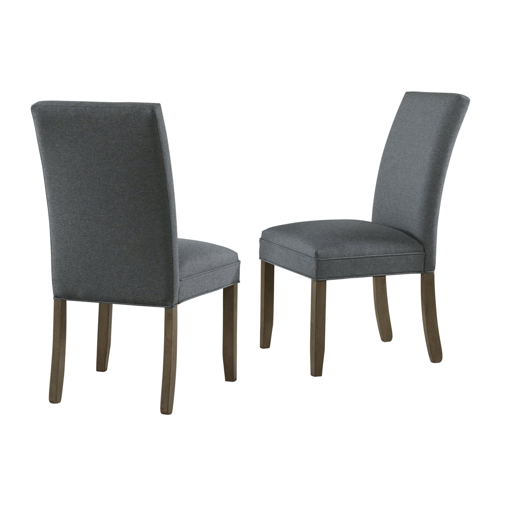 Gray Linen Upholstered Parsons Side Chair with Wood Legs