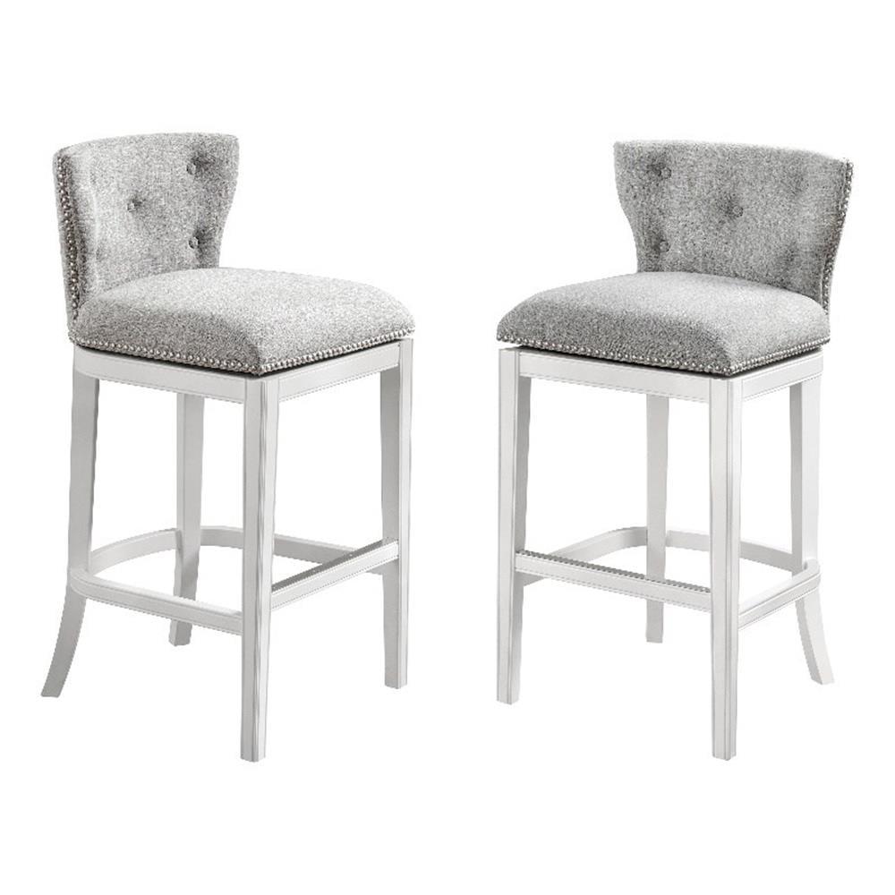 Alaterre Furniture Set of 2 Miranda Swivel Bar Height Stools White: Rubberwood Frame, Polyester Upholstery, Fixed Seat Height 30.75"