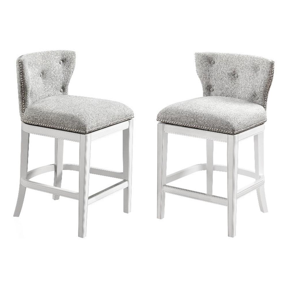 Set of 2 Miranda Swivel Counter Height Barstools White - Alaterre Furniture: Linen Fabric, Nailhead Trim, Memory Return-Swivel