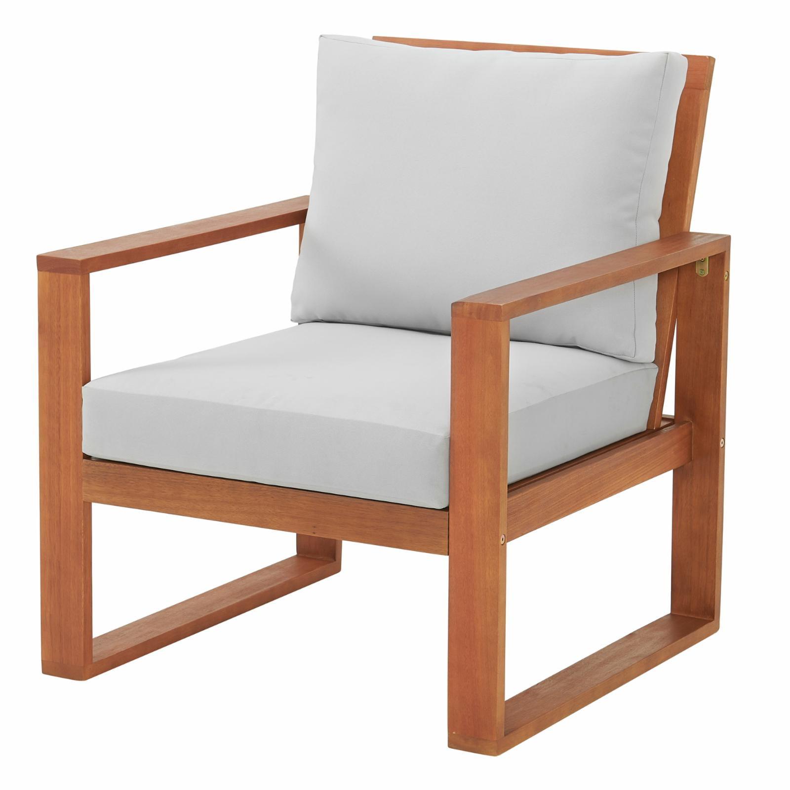 Eucalyptus Wood Outdoor Chair with Gray Cushions