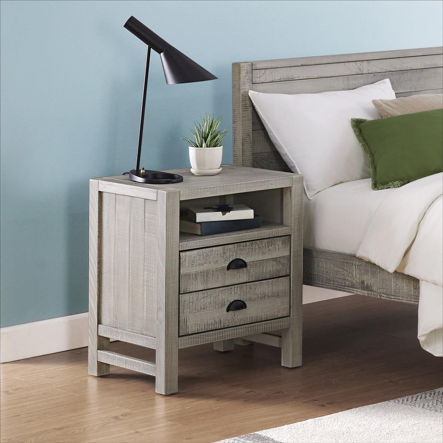 Windsor Driftwood Gray Pine Wood 2-Drawer Nightstand