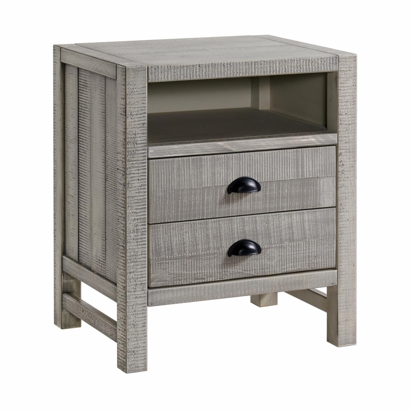 Windsor Driftwood White 2-Drawer Pine Wood Nightstand