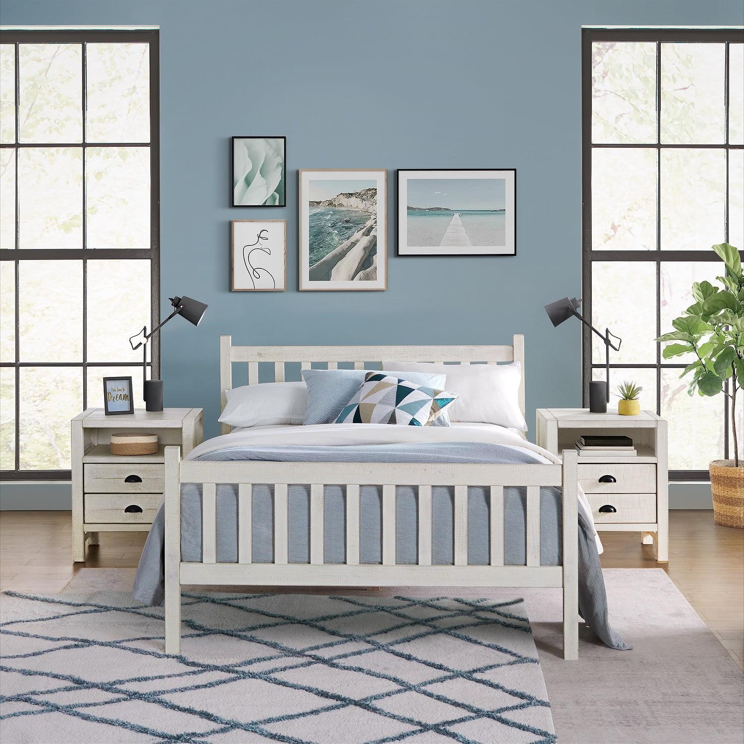 Windsor Wood Farmhouse Industrial Bohemian Style 3 Pc Bedroom Set With Slat Twin Bed 2 Nightstands