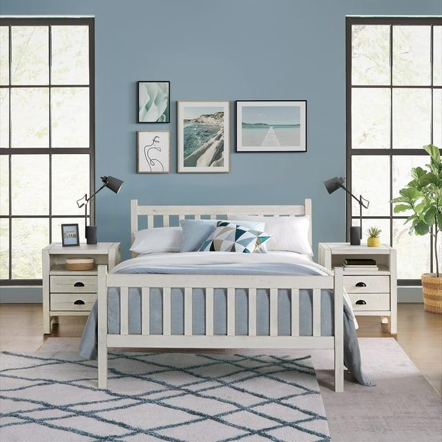 Windsor Wood Farmhouse Industrial Bohemian Style 3 Pc Bedroom Set With Slat Twin Bed 2 Nightstands