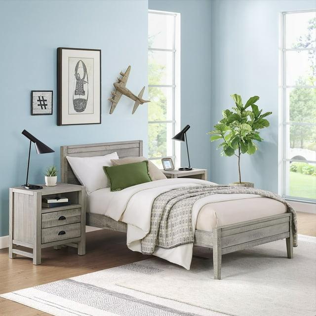 Alaterre Windsor Wood Farmhouse Industrial Bohemian Style 3 Pc Bedroom Set With Slat Twin Bed 2 Nightstands