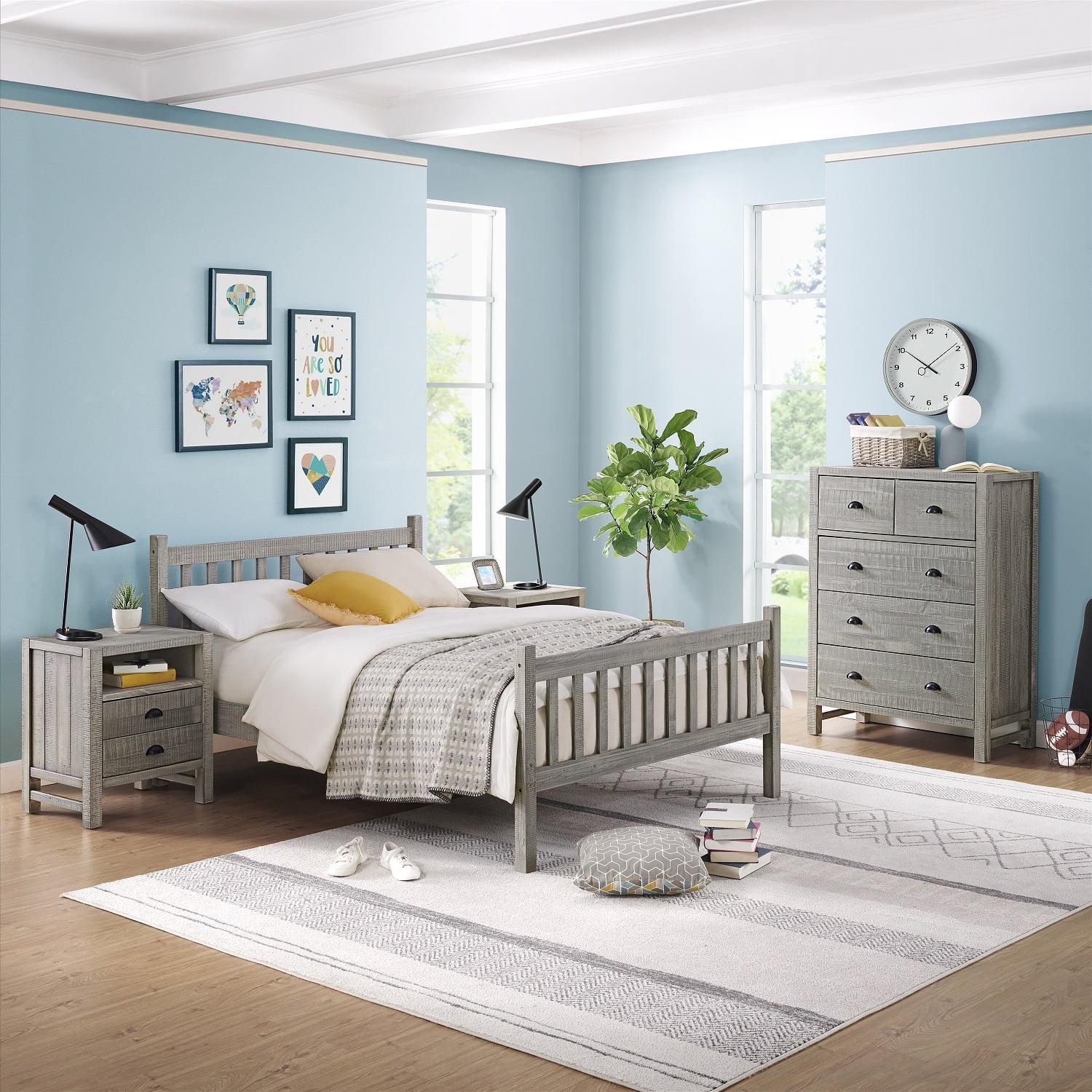 Windsor Gray Pine Wood 4-Piece Full Bedroom Set