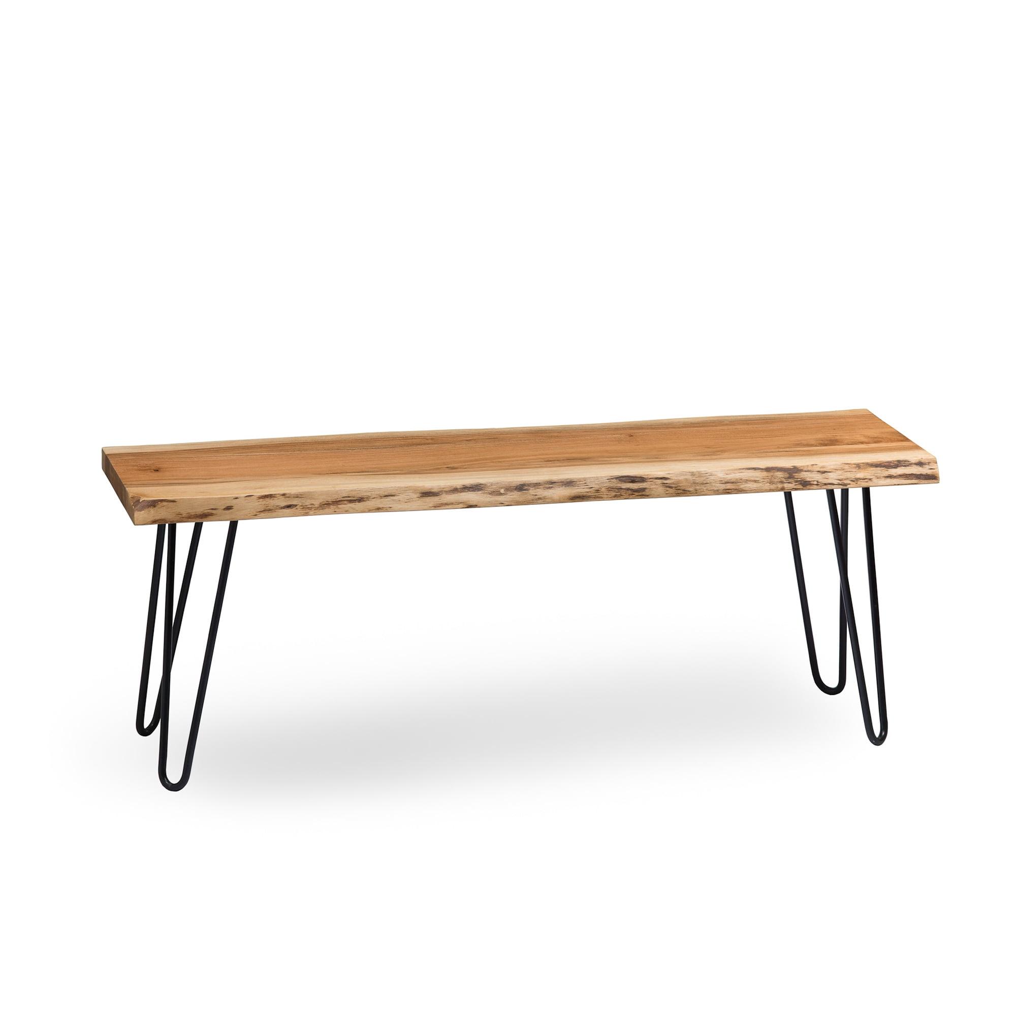 Alaterre Furniture Hairpin Natural Brown Live Edge Wood with Metal Bench