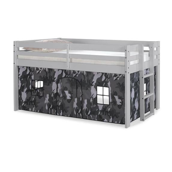 Alaterre Furniture Jasper Twin Junior Loft Bed, Dove Gray Frame and Gray Camouflage Bottom Playhouse Tent