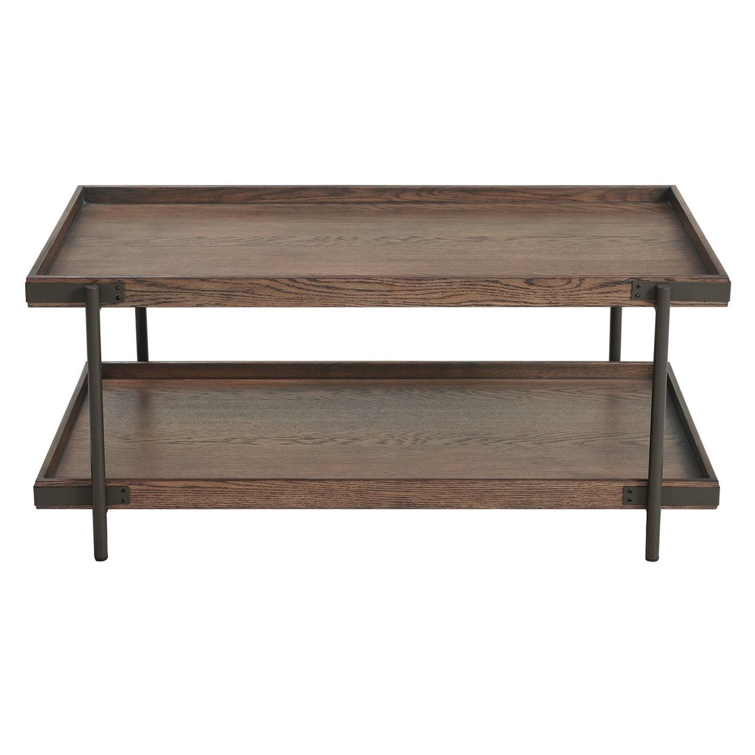 Kyra 42" Oak and Metal Industrial Coffee Table with Shelf