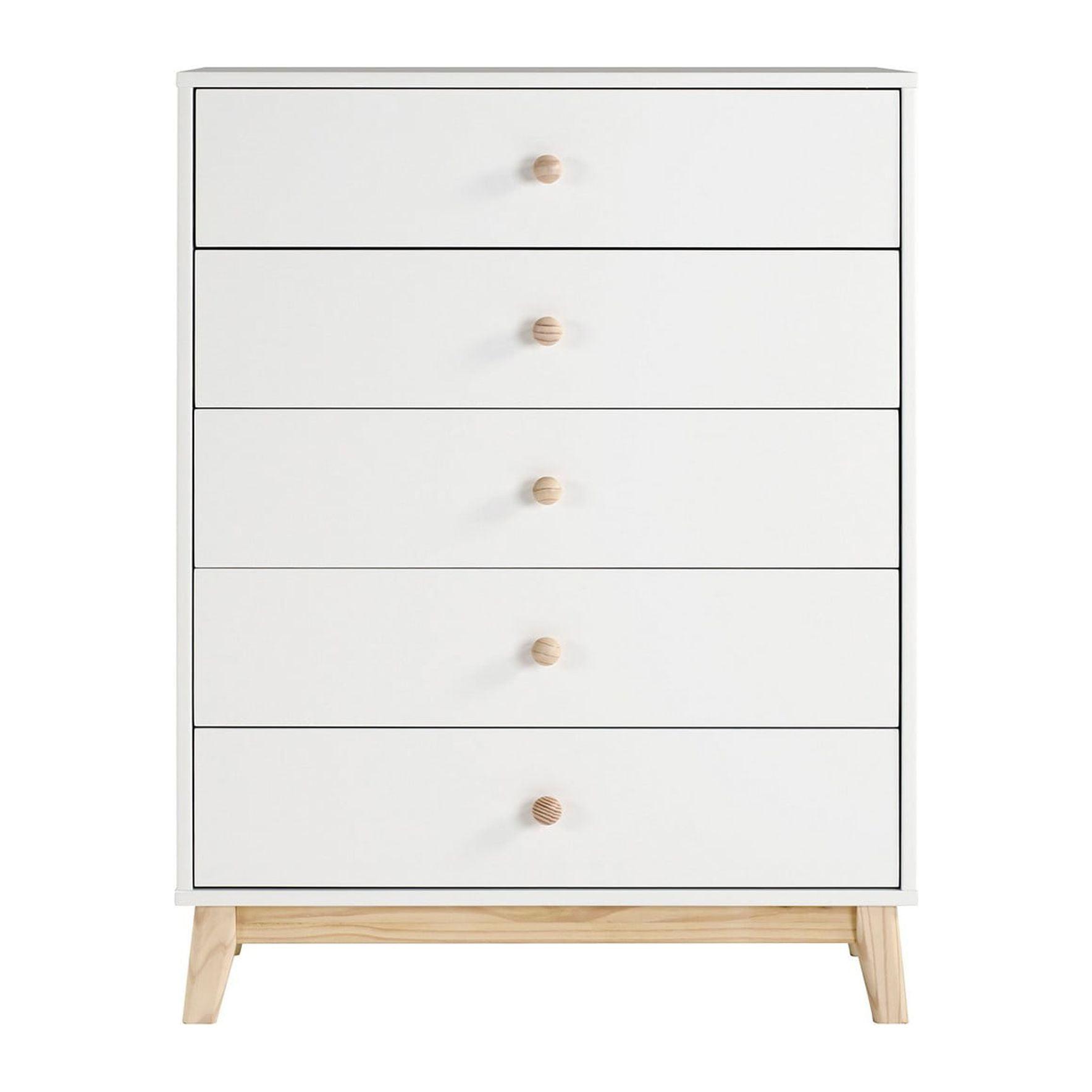 White Painted Pine 35" Modern 5-Drawer Chest