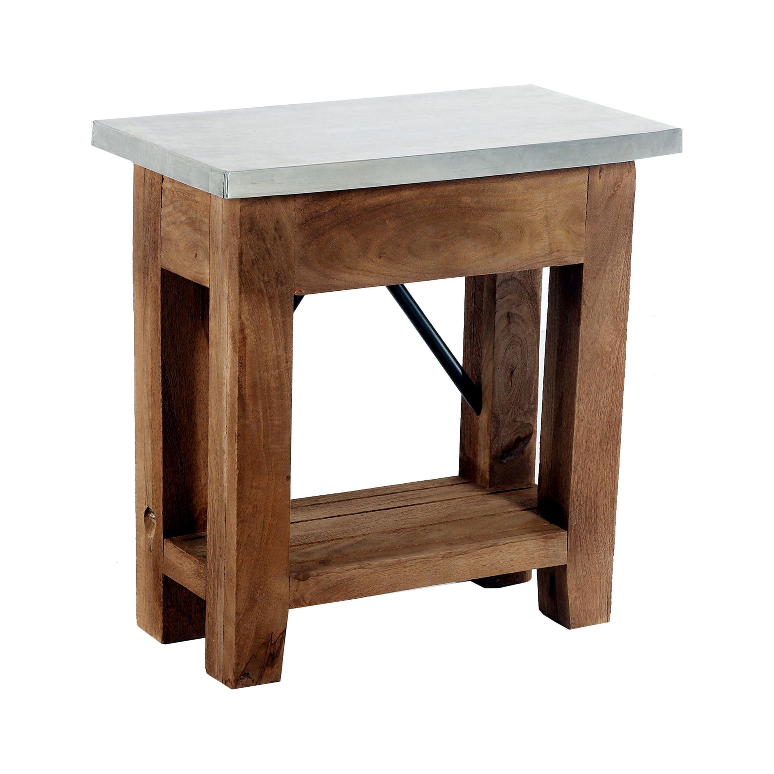 Modern Industrial Zinc & Wood Accent End Table with Shelf