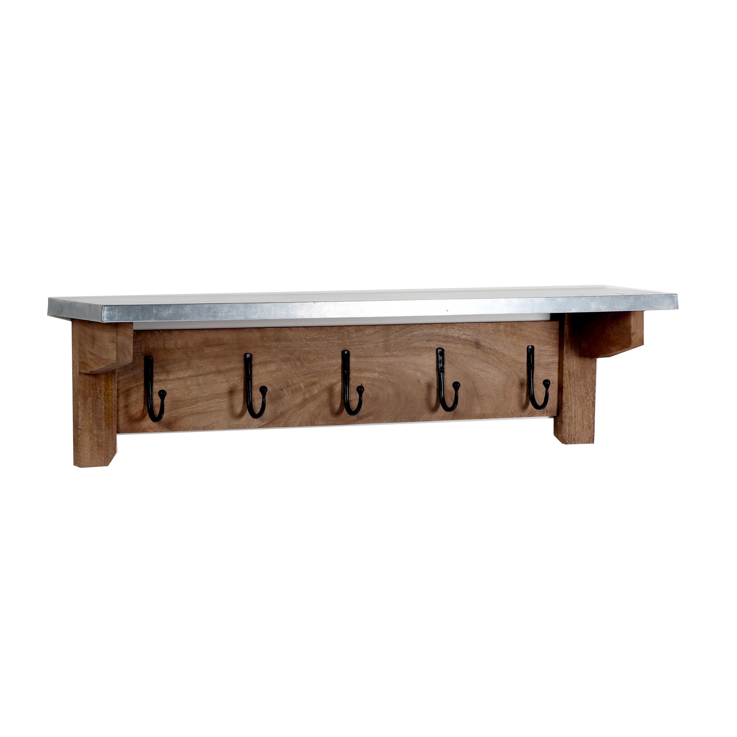 Millwork 40" Medium Wood and Zinc Hook Shelf