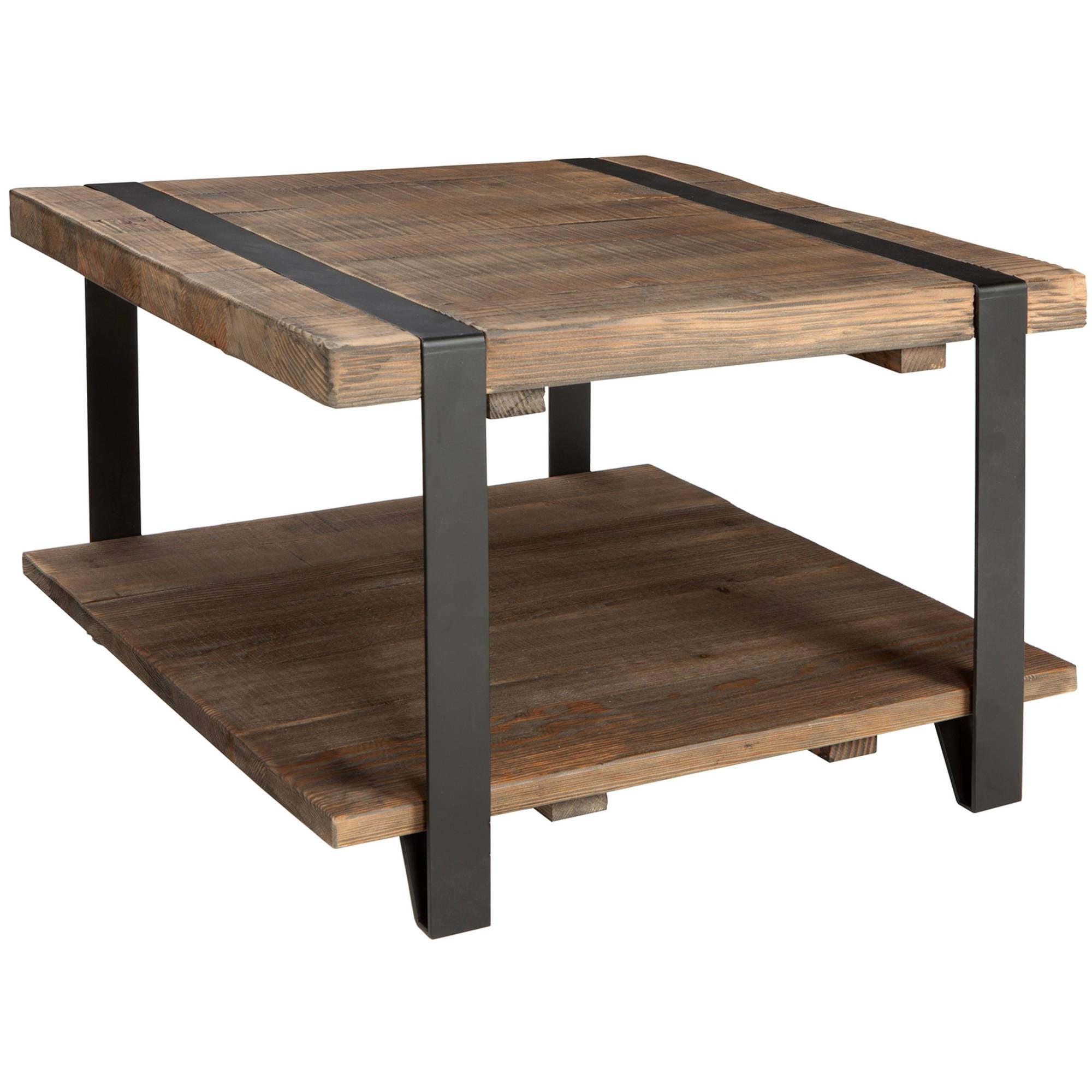 27" Modesto Square Coffee Table Brown - Alaterre Furniture: Rustic Industrial Style, Fixed Shelf, Metal Frame