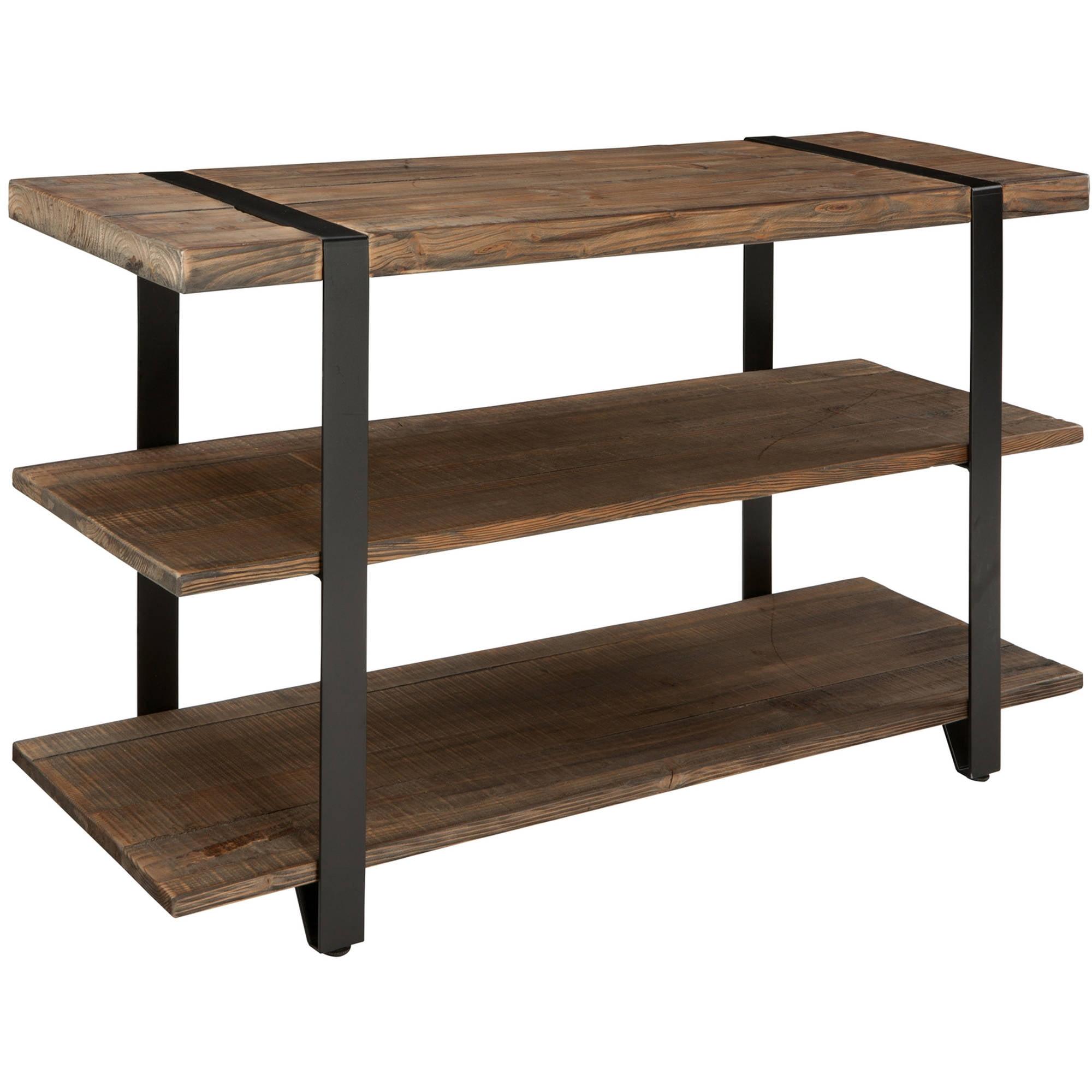 Rustic Natural Wood and Metal Media Console with Storage