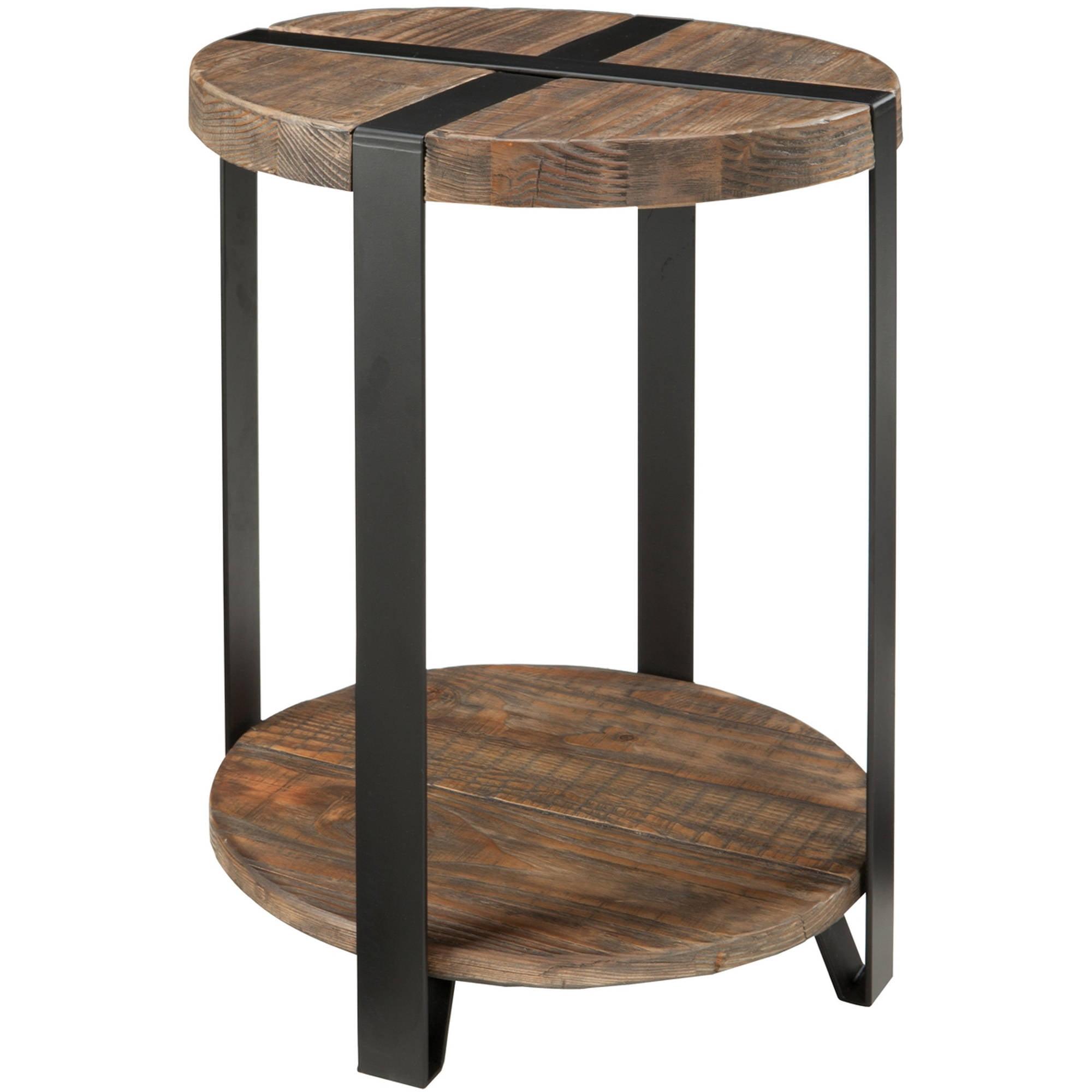 Modesto 20" Rustic Natural Wood and Metal Round End Table