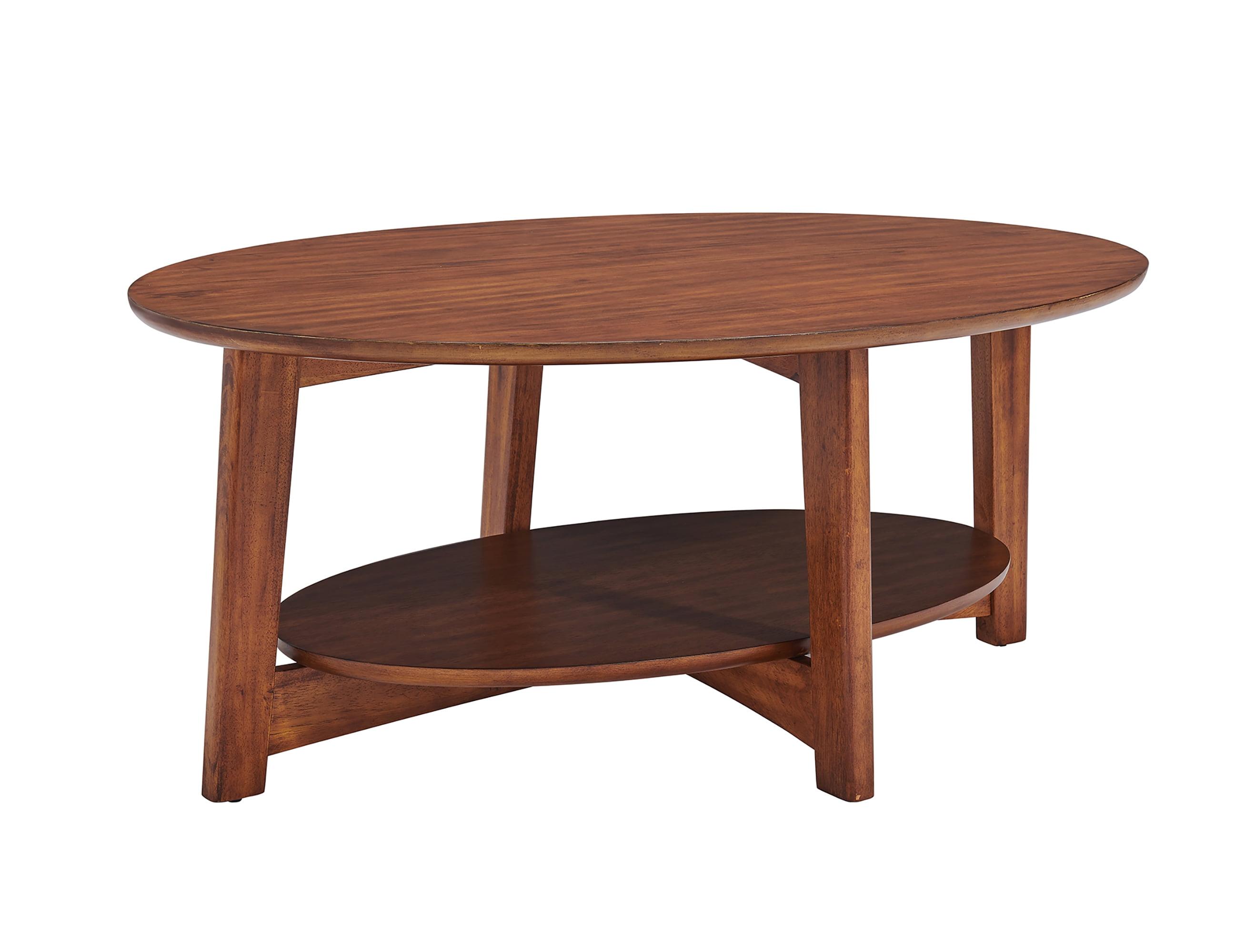 Monterey Oval Mid Century Modern Wood Coffee Table Chestnut: Tapered Legs, Floating Shelf - Alaterre Furniture