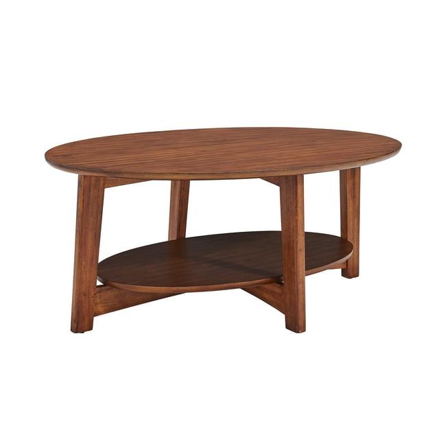 Monterey Oval Mid Century Modern Wood Coffee Table Chestnut: Tapered Legs, Floating Shelf - Alaterre Furniture