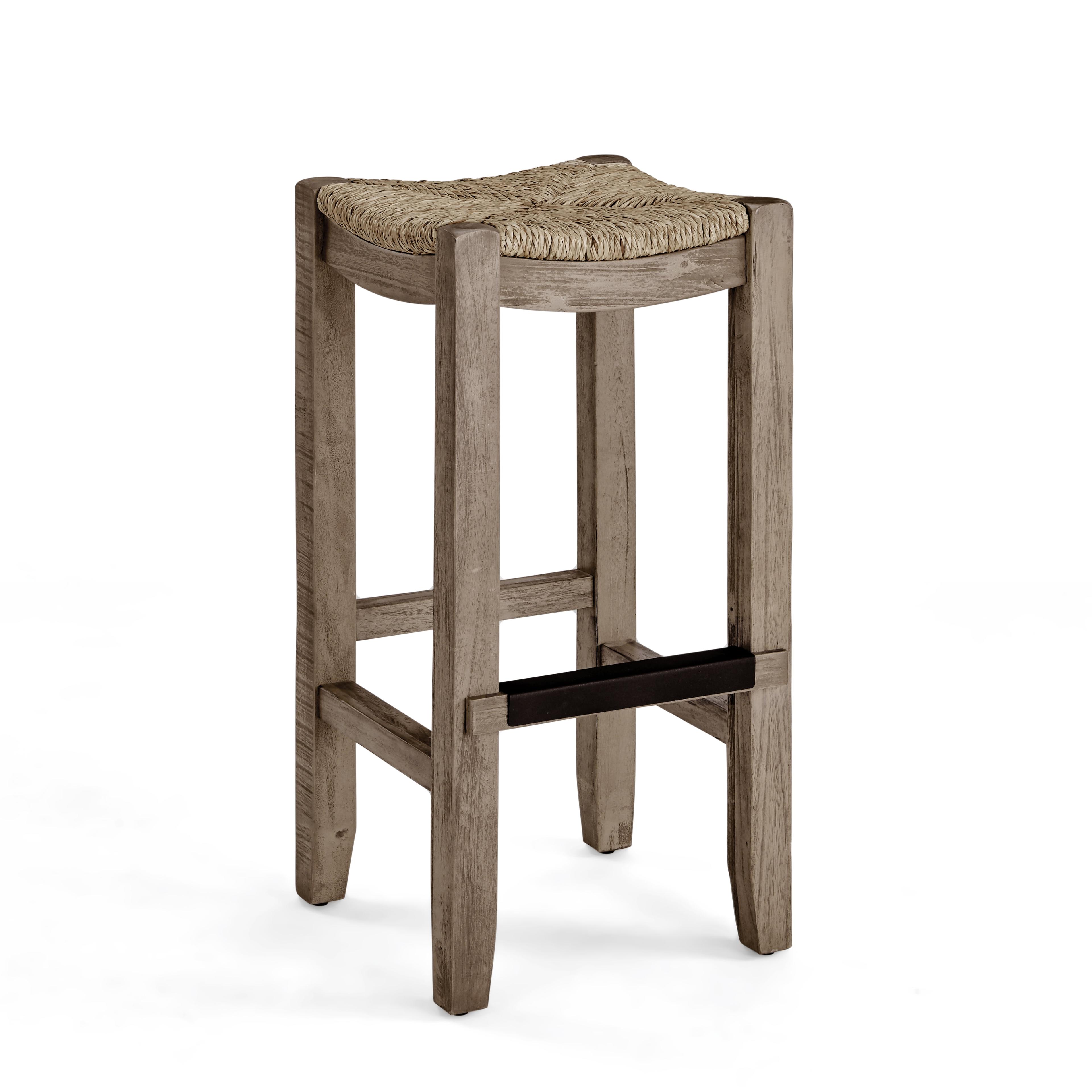 Rustic Industrial 30" Brown Wood Barstool with Rush Seat