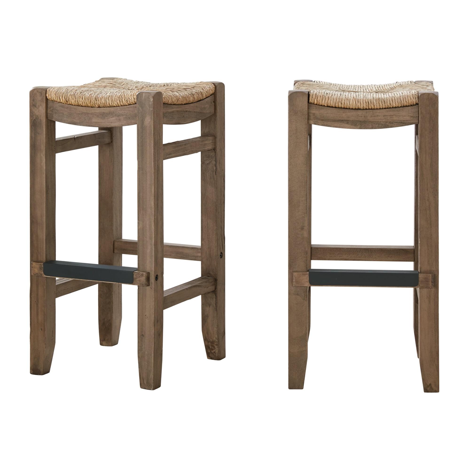 Alaterre Newport Set of Two 30"H Wood Bar Stools with Rush Seats