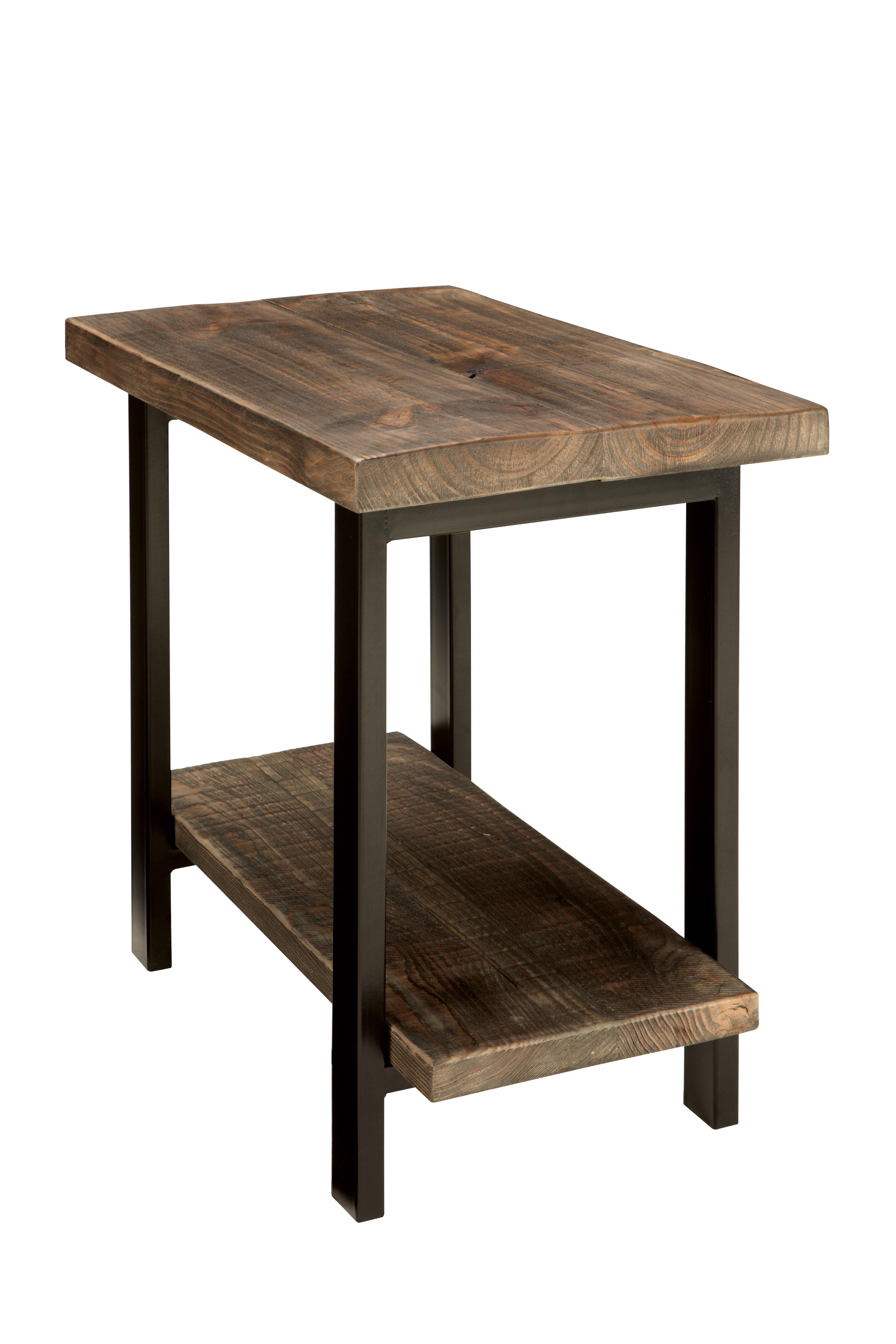 Pomona Solid Wood and Metal End Table with Shelf - Alaterre Furniture: Rustic Design, Fixed Shelf, Rectangle Shape