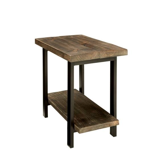 Pomona Solid Wood and Metal End Table with Shelf - Alaterre Furniture: Rustic Design, Fixed Shelf, Rectangle Shape