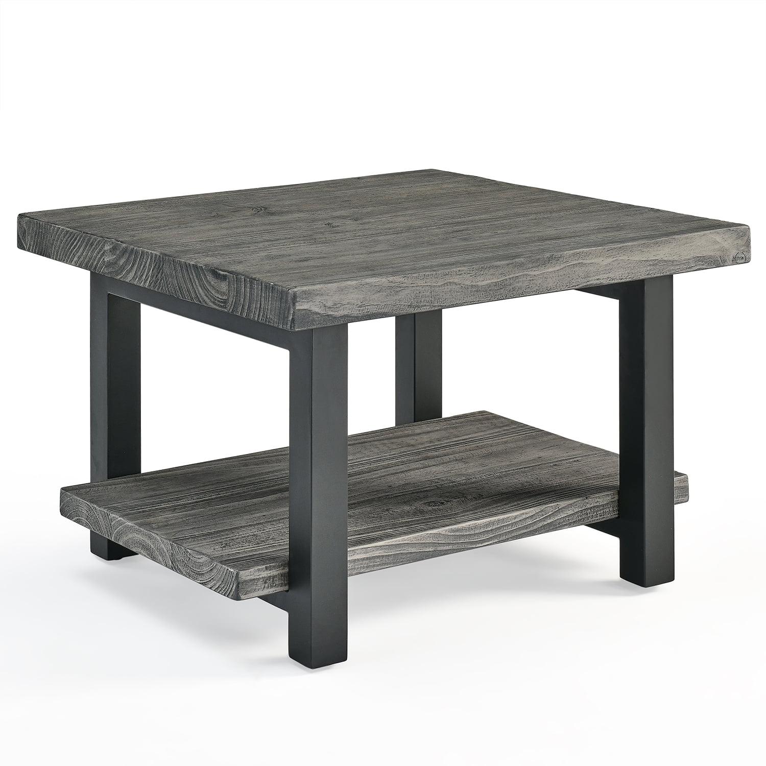 31" Slate Gray Pine Wood and Metal Square Coffee Table