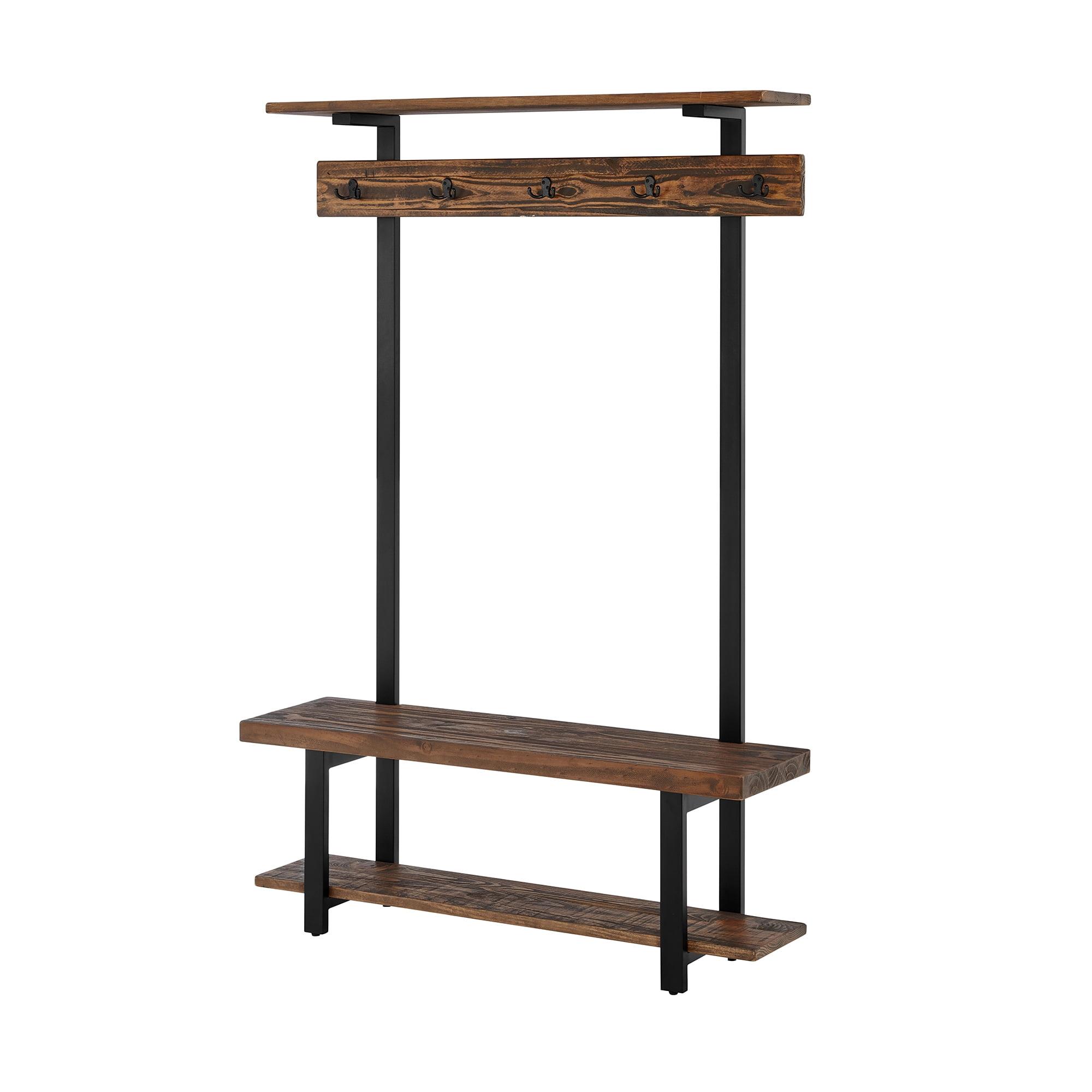 Pomona Entryway Hall Tree with Bench, Shelf and Coat Hooks - Alaterre Furniture