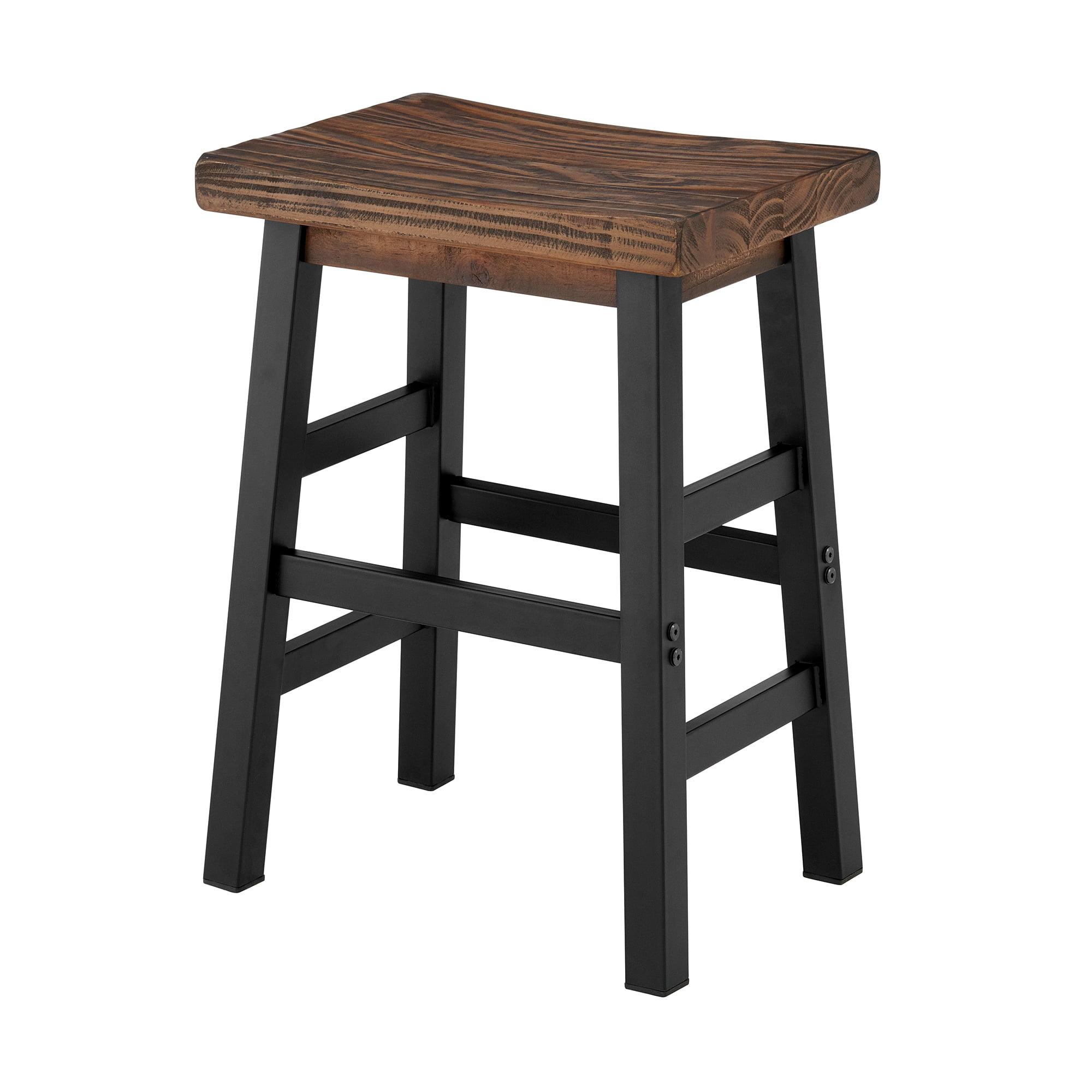 Pomona Reclaimed Wood 26" Black Metal Leg Saddle Barstool