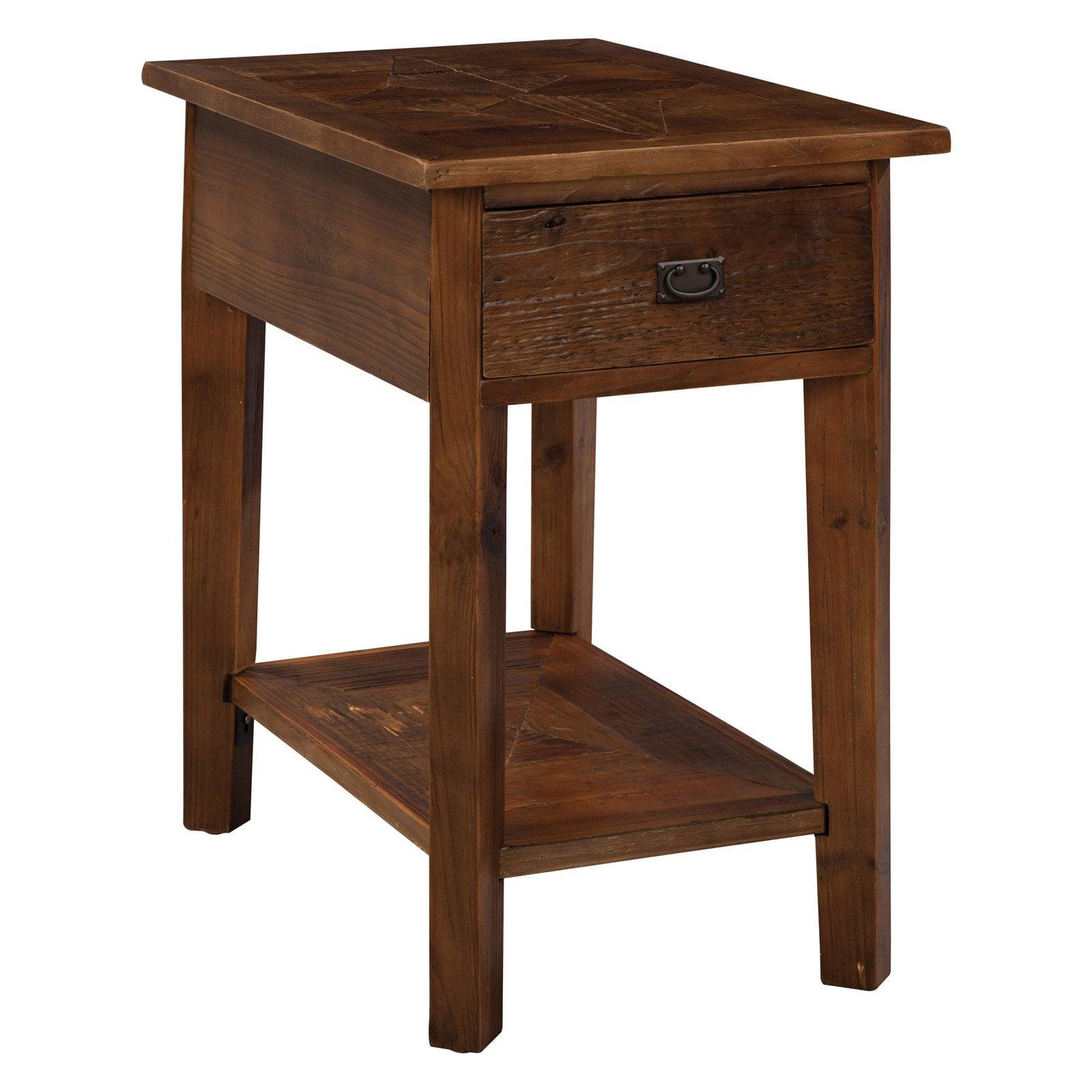 Eco-Friendly Reclaimed Wood Chairside Table with Storage - Natural Finish