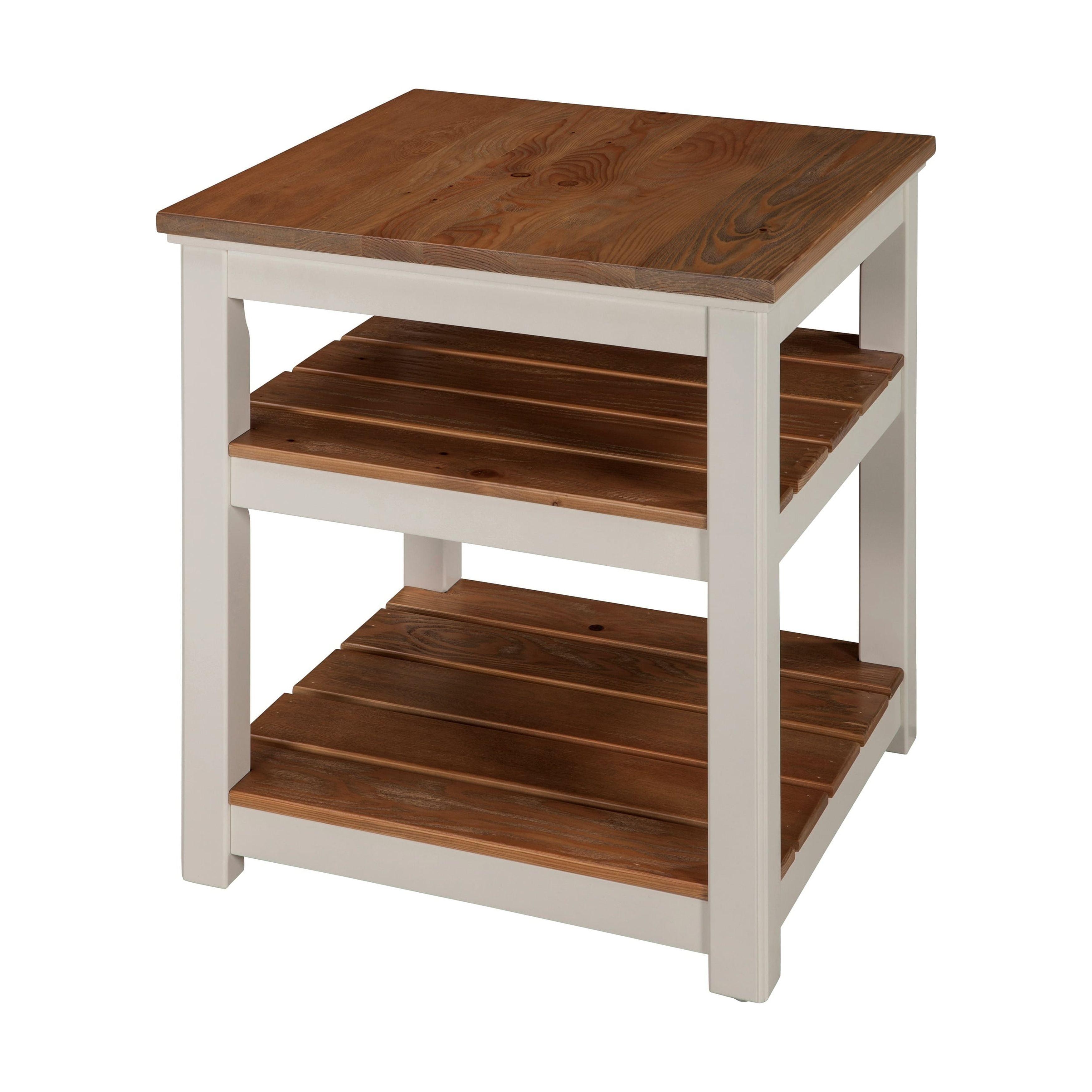 Modern Cottage Ivory and Natural Wood Square End Table with Shelves