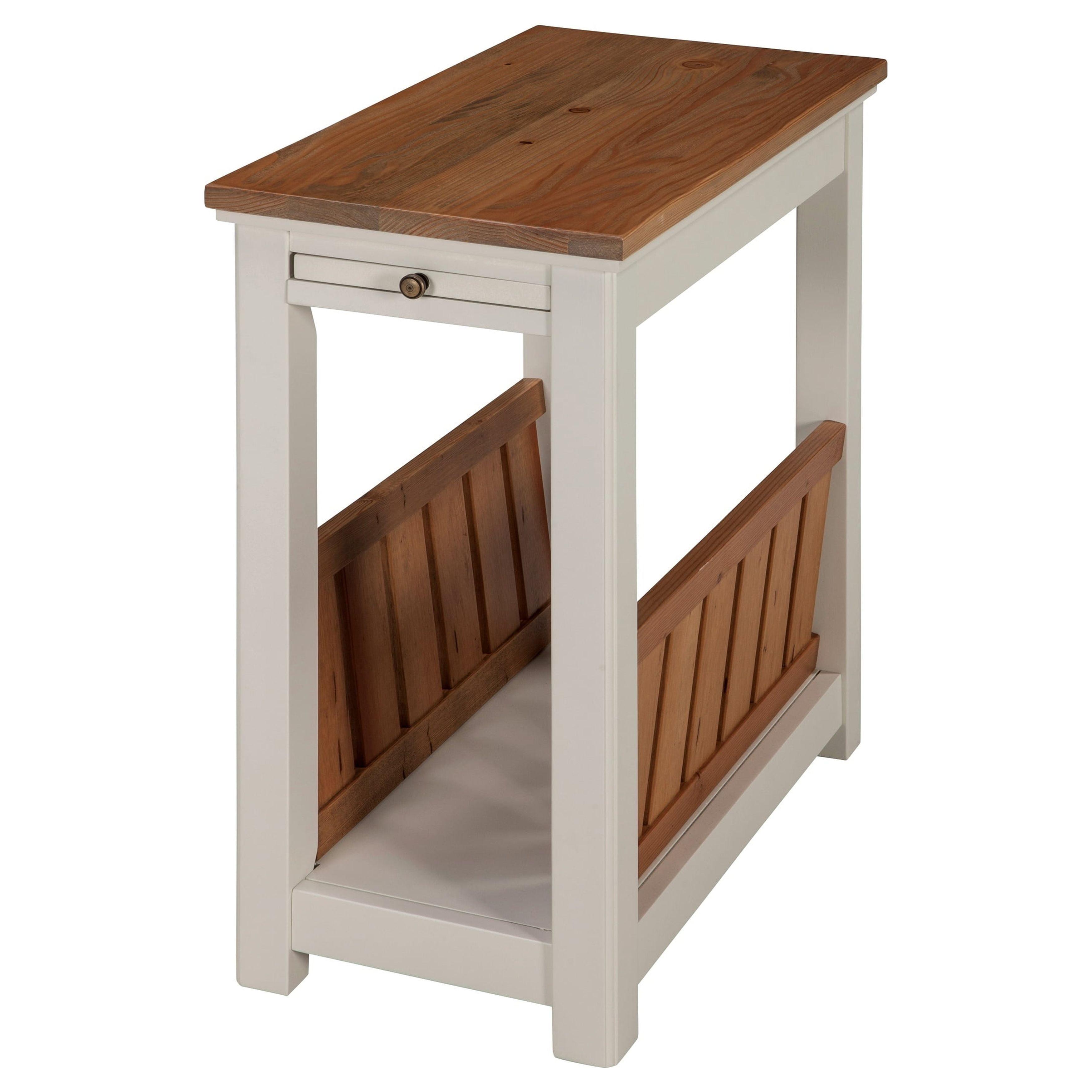 Savannah Ivory and Natural Wood Chairside Magazine End Table with Pull-Out Shelf