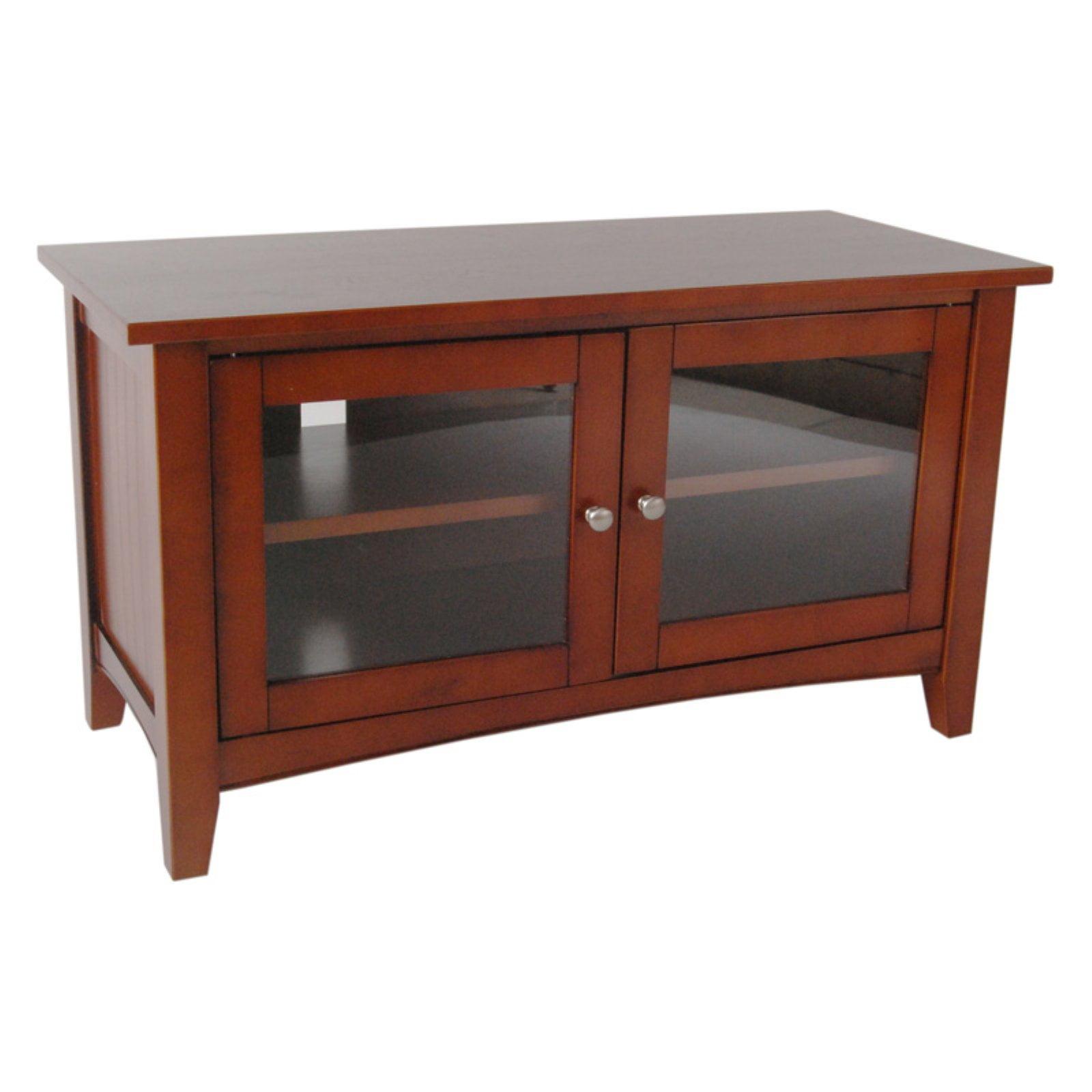 Modern Shaker Cottage 36-Inch Cherry TV Stand with Glass Cabinet