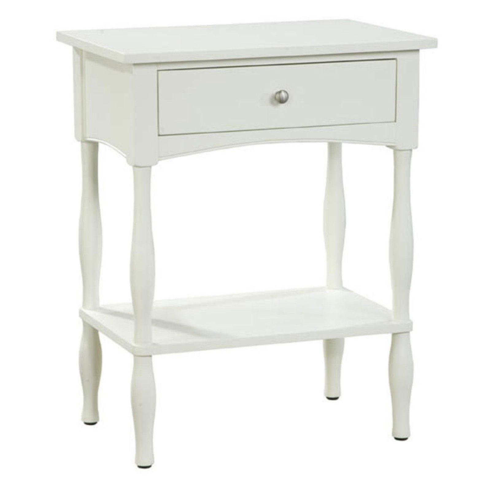 Cottage Ivory Wood End Table with Drawer and Shelf