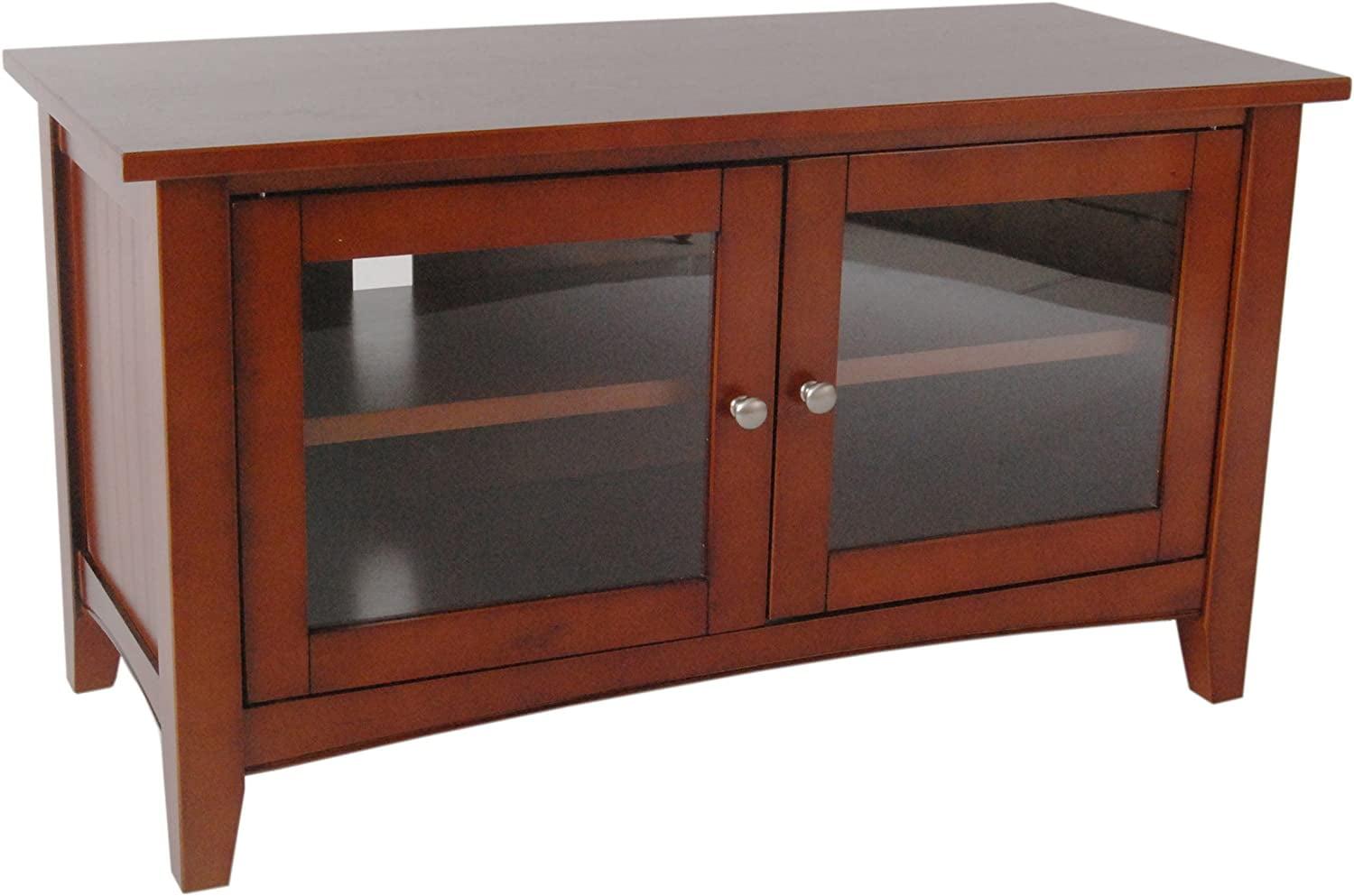 Modern Shaker Cottage 36-Inch Cherry TV Stand with Glass Cabinet