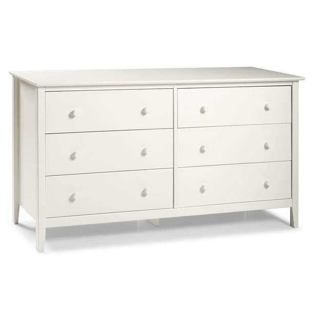 Alaterre Furniture Simplicity 6-Drawer Dresser for Kids Bedroom, Sturdy Brazilian Pine and Pine Veneers, White Finish with Metal Drawer Glides