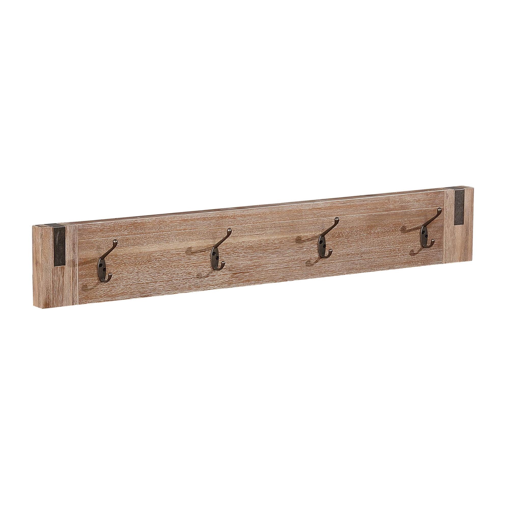40" Wide Woodstock Acacia Wood with Metal Inset Coat Hook Brushed Driftwood - Alaterre Furniture: Wall Mounted, Entryway Storage, 4 Hooks