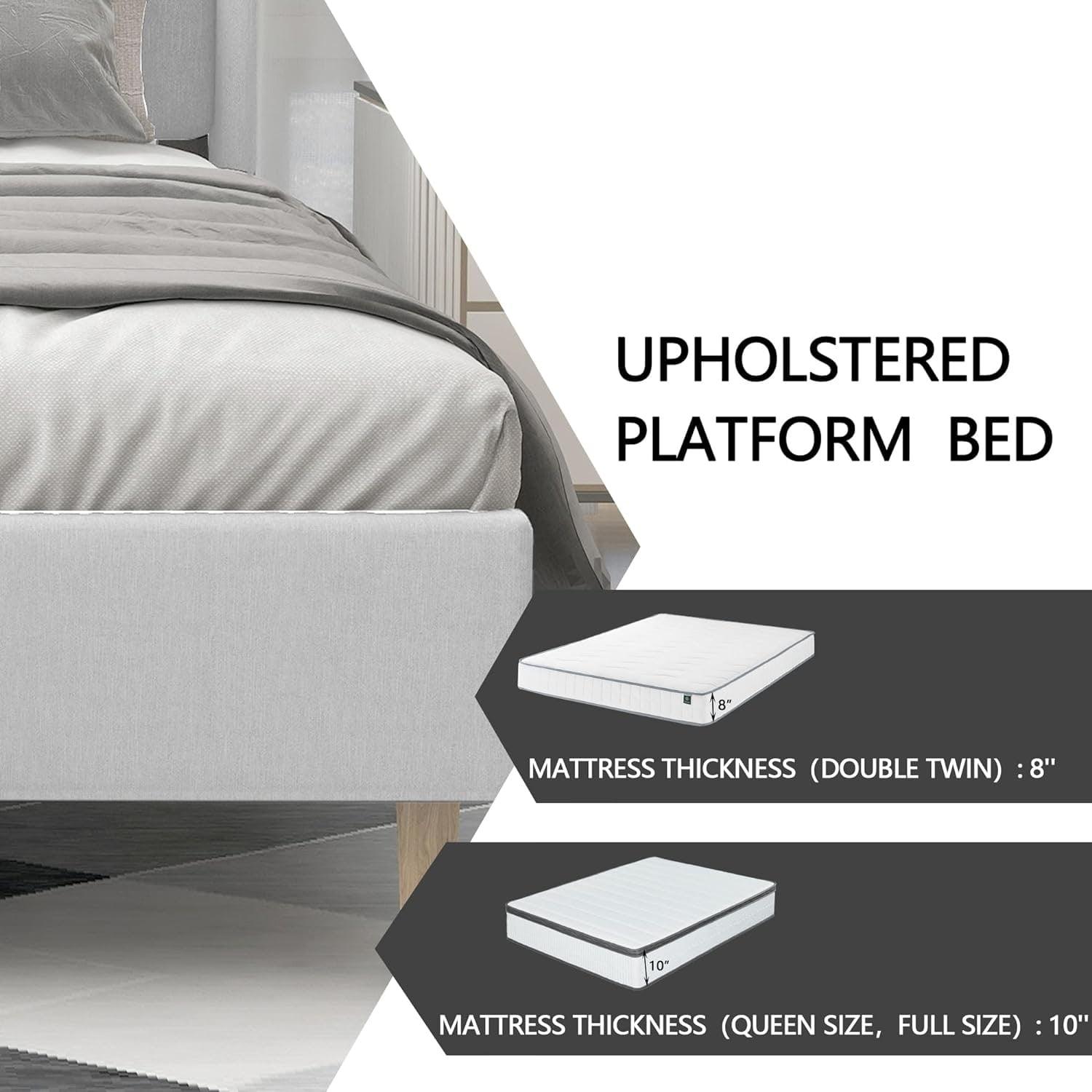 Alazyhome  Upholstered Platform Bed Frame No White Linen Queen