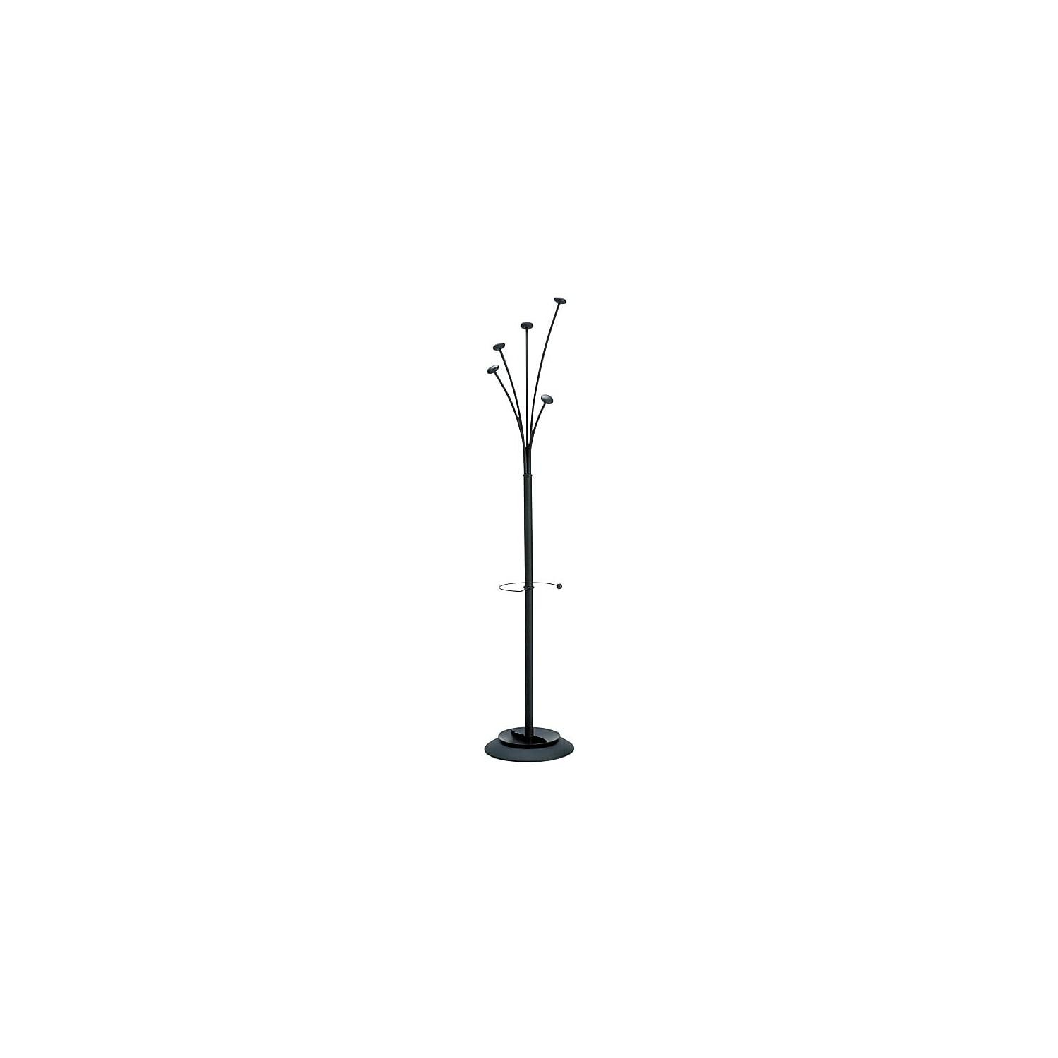 Black Metal Coat Stand with Umbrella Holder and 5 Pegs