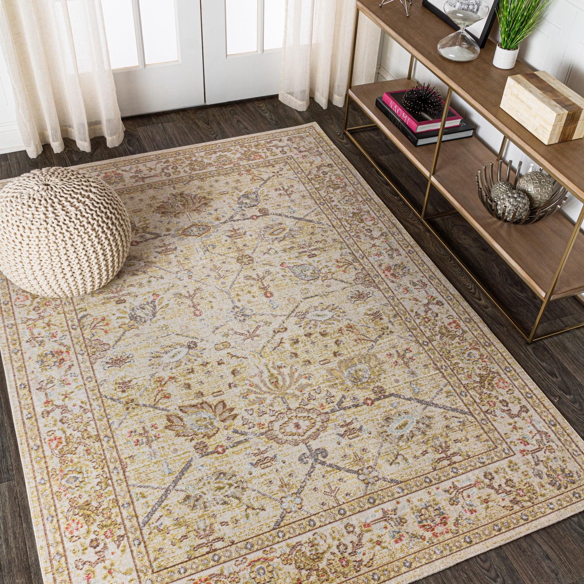 Modern Persian Ivory Floral 8' x 10' Easy-Care Synthetic Rug