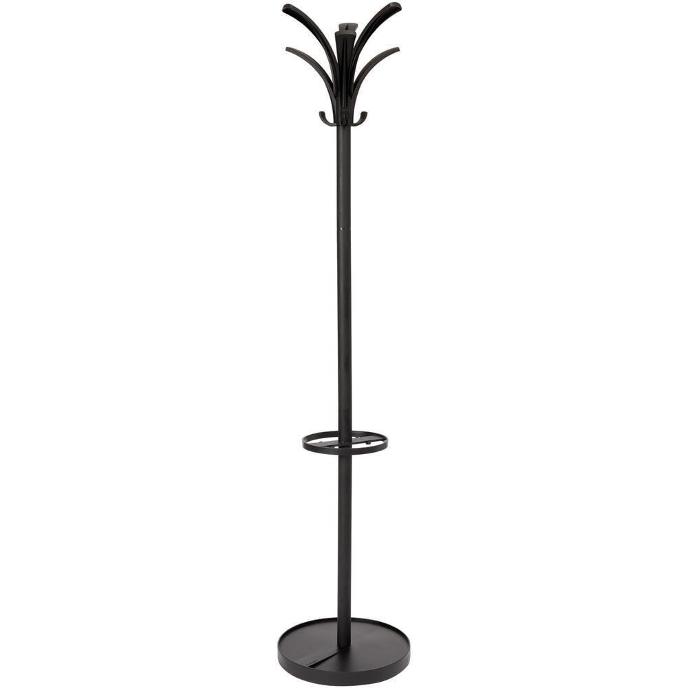 Black Steel Floor-Standing Coat Rack with Umbrella Stand