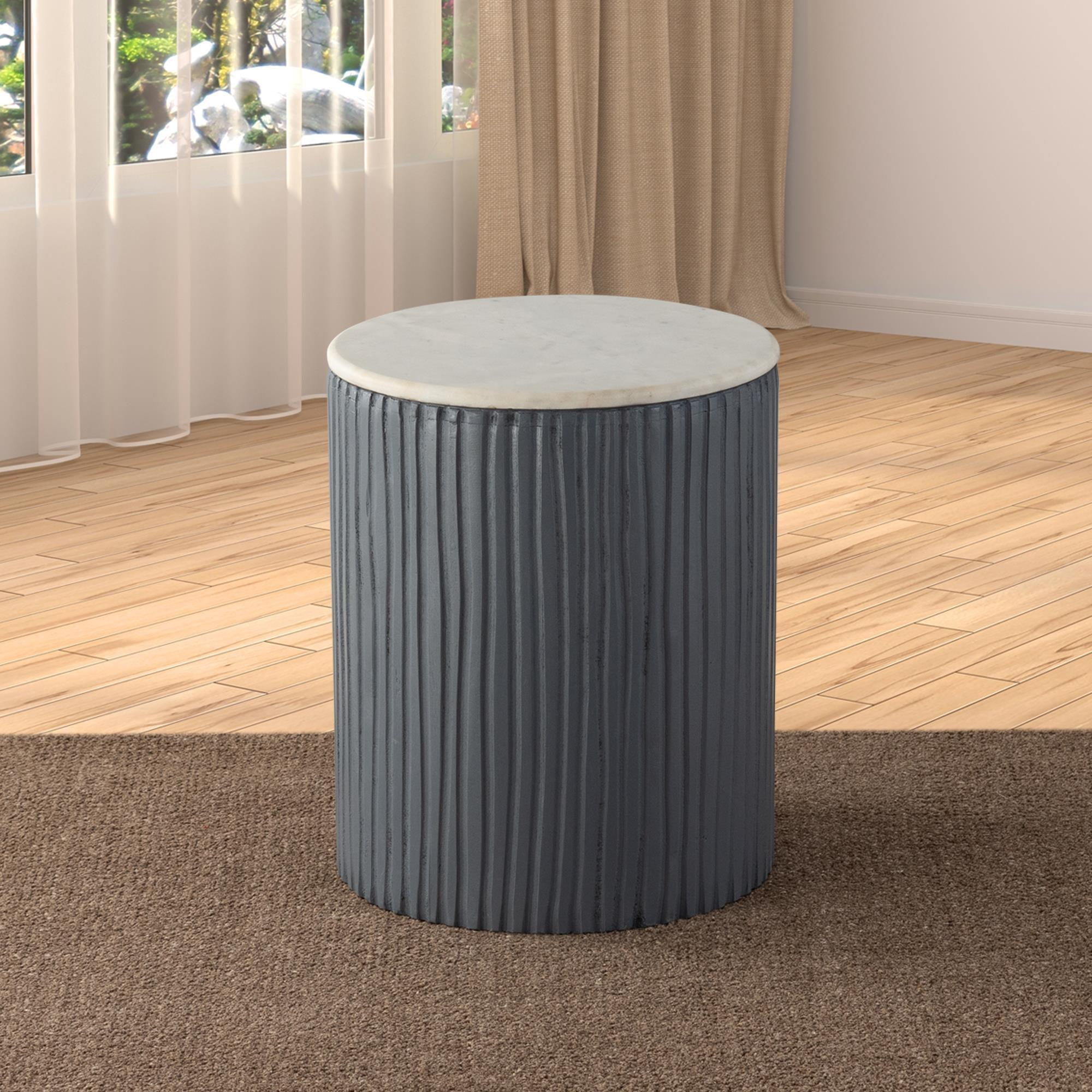 Albany Living 18" Marble Top Wooden Round End Table in Gray