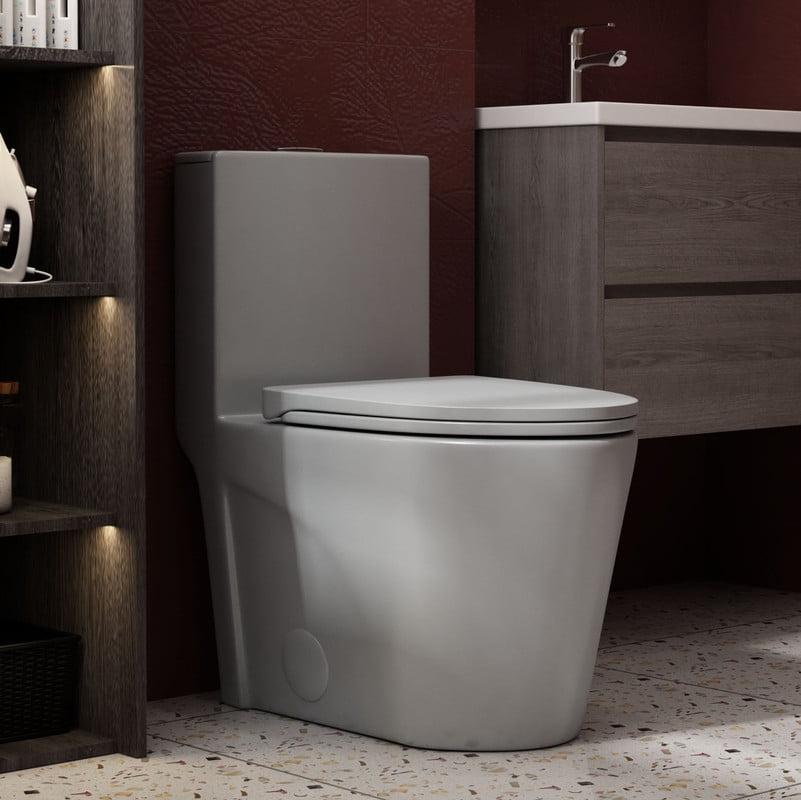 Albriya A1854 One Piece Toilet, Modern Elongated Toilet Power Dual Flush 1.1/1.6 GPF with Comfortable Chair Seat ADA Height 16 1/4’’ for Bathroom, 12’’ Rough-In, MaP 1000g, Grey