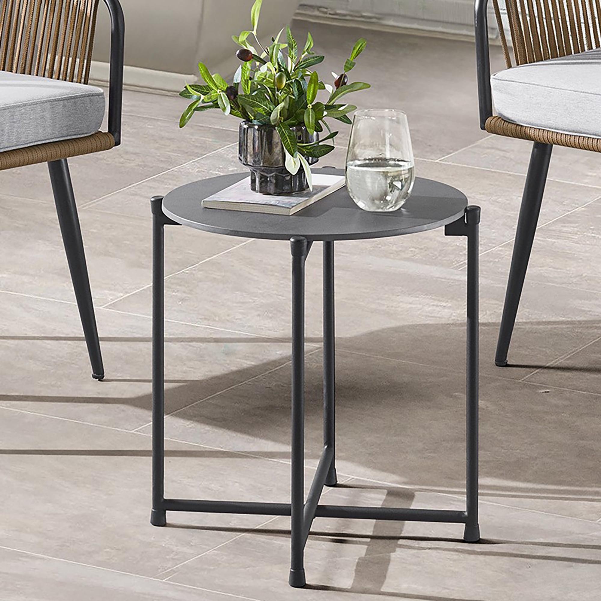 Modern Faux Stone 20" Square Black Aluminum Outdoor Cocktail Table