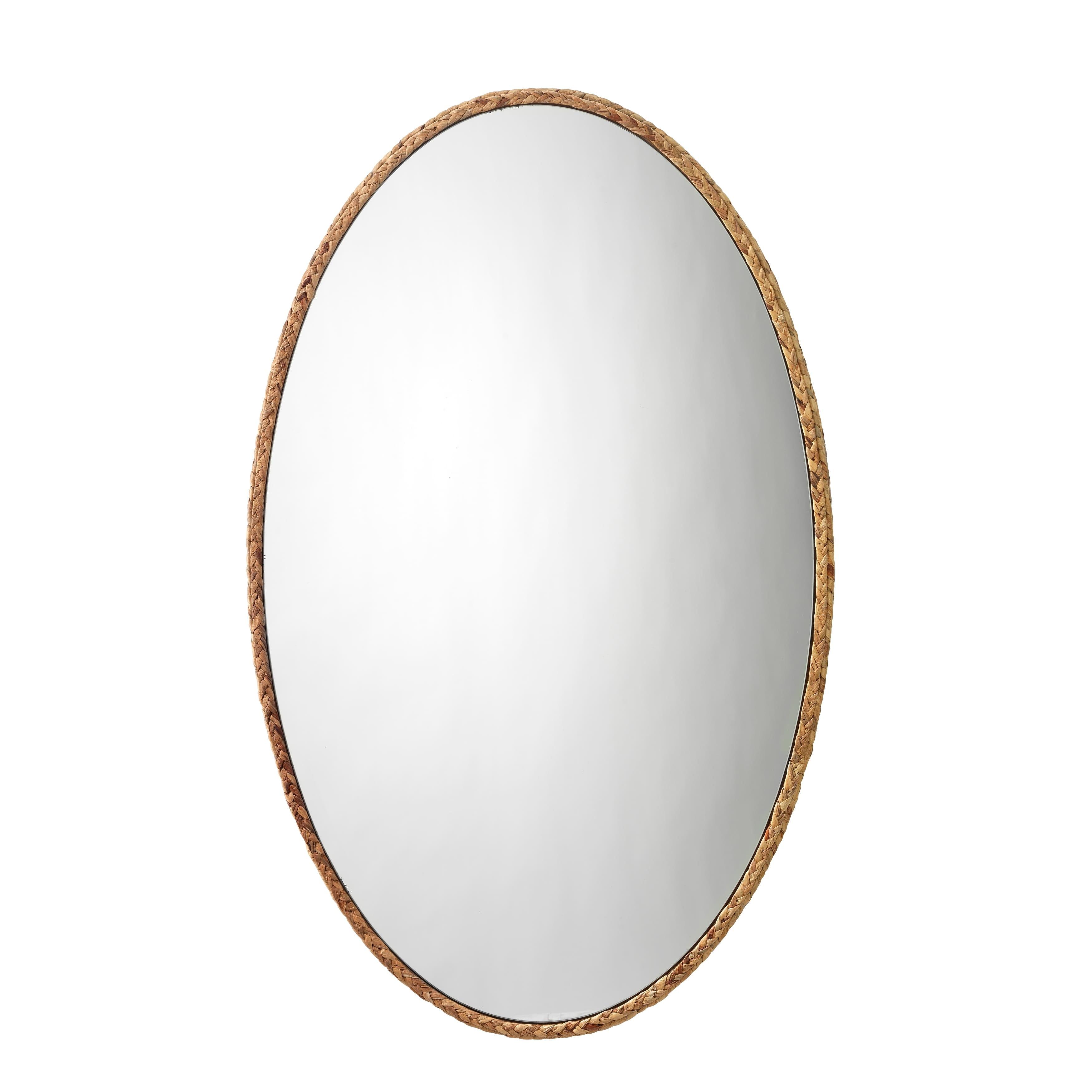 Beige Braided Oval Seagrass Accent Mirror