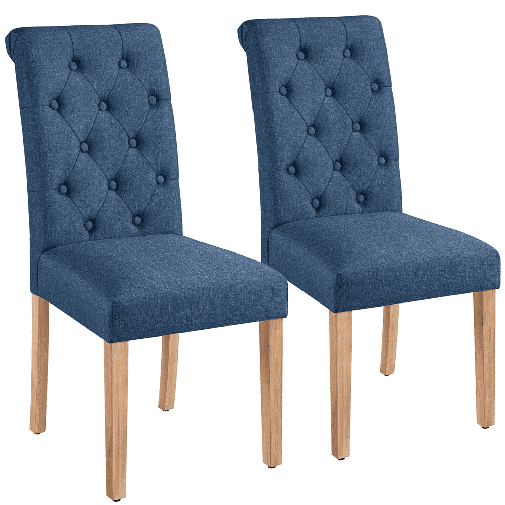 Blue Linen Upholstered High Back Oak Parsons Side Chair