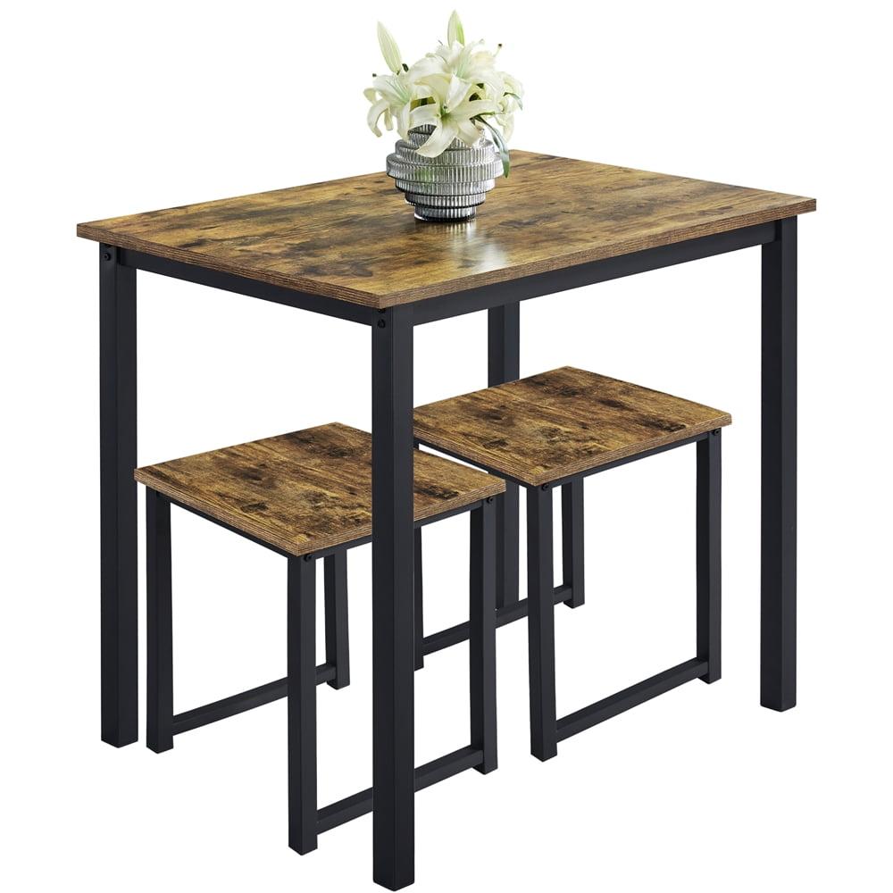 Rustic Brown 3-Piece Industrial Dining Set with Iron Frame