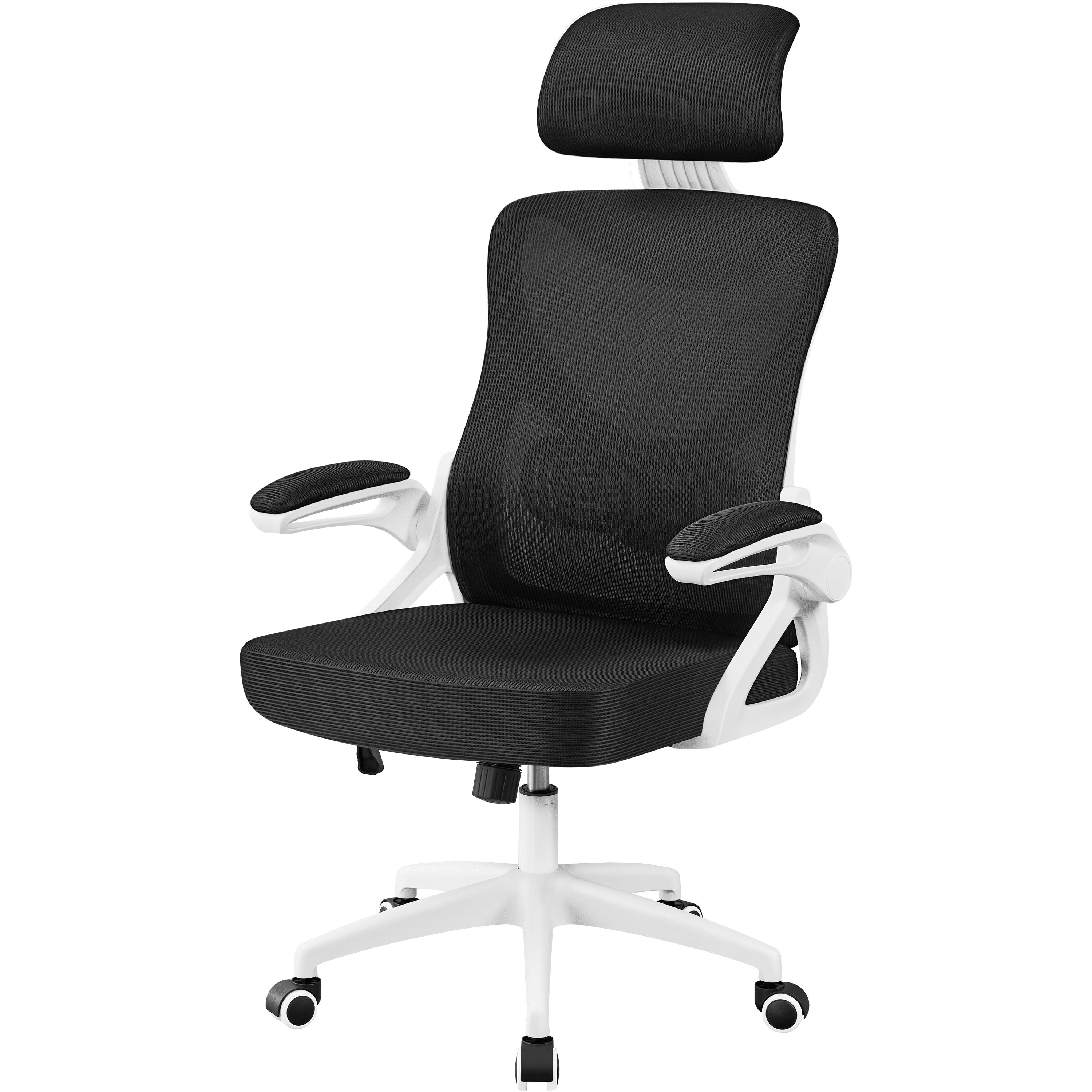 White and Black High Back Mesh Office Chair with Adjustable Arms